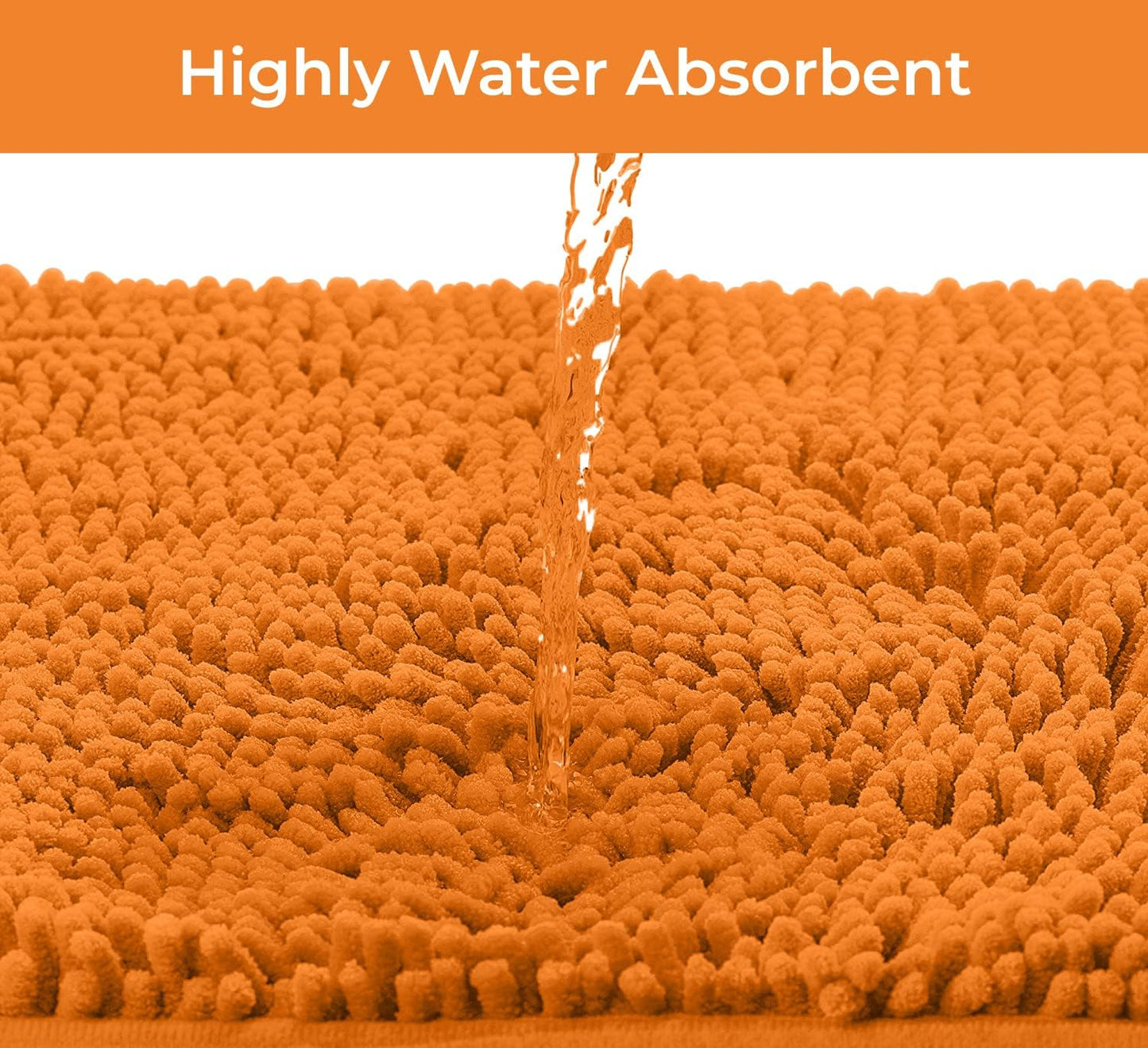 Orange Bathroom Rugs Chenille 2-Piece Bath Mat Set, Soft Plush Bath Rug +Toilet Mat.1'' Microfiber Shaggy Carpet, Super Absorbent Machine Washable - Square Curved Set (20”X 30” + 20”X20” U, Orange)