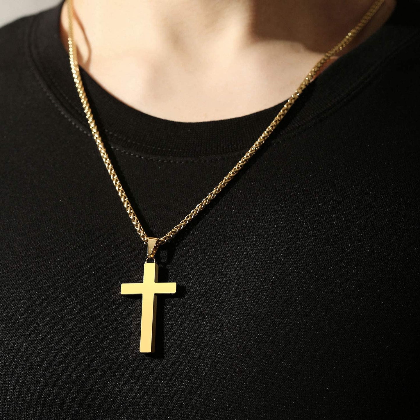 Gold Cross Necklaces for Men Boys Stainless Steel Cross Pendant Chain Catholic Religious Christian Birthday Jewelry Gifts Ideas Dad Husband Son Tween Preteen Boyfriend Teen Teenage Kids Age