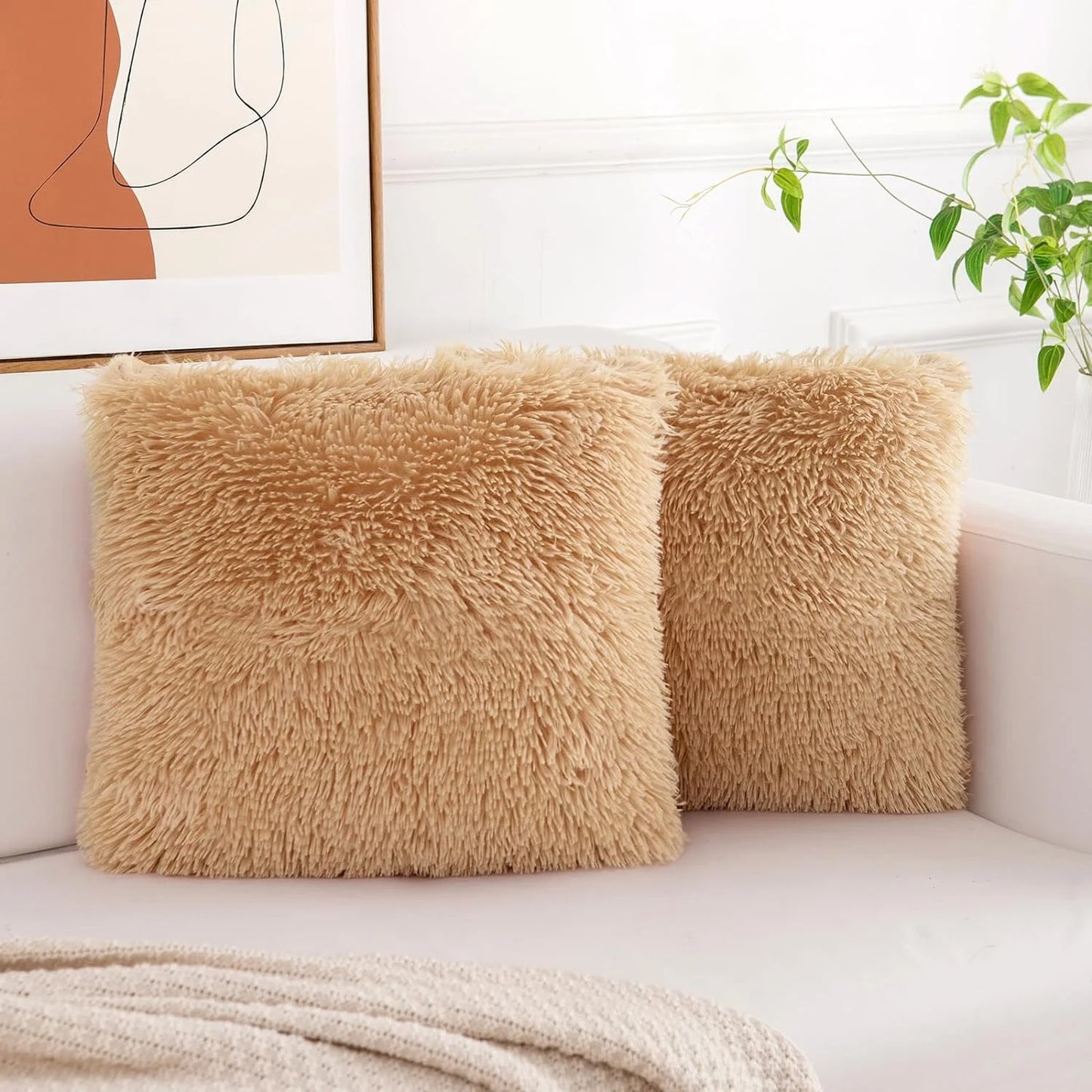 Throw Pillow Covers Pillow Protector with Hidden Zipper Furry Faux Fur 18''X18'' 2 Pack