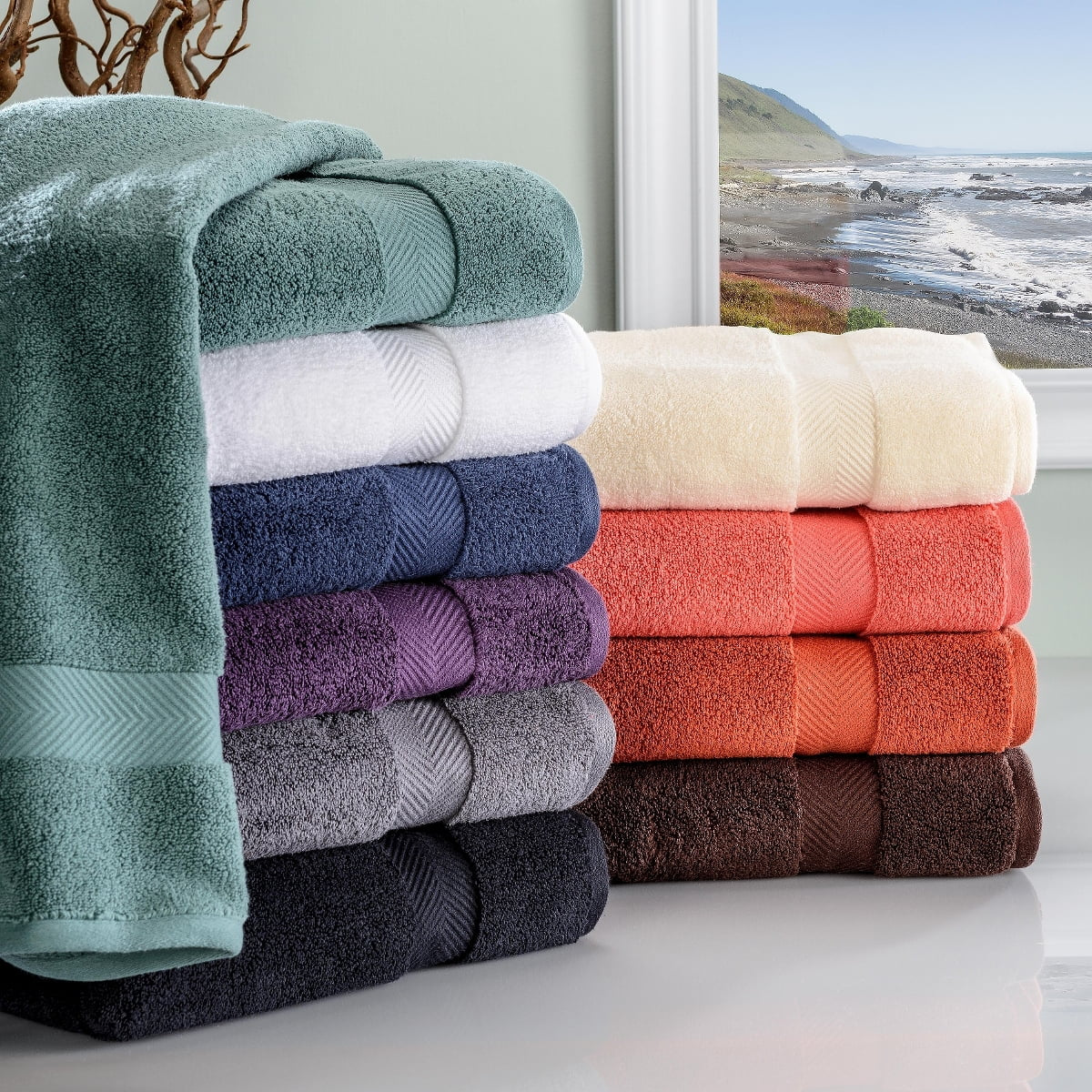 Zero Twist Cotton 12 Piece Assorted Towel Set, Jade Green