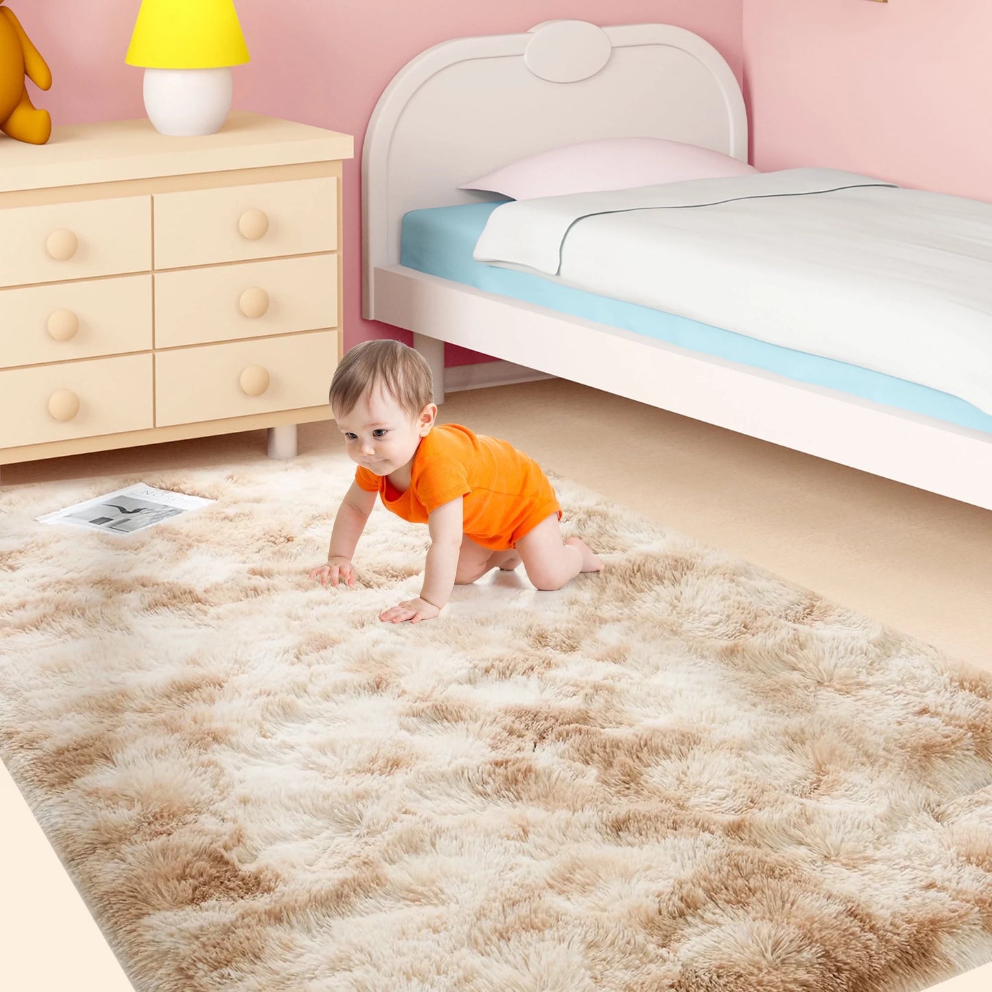 Area Rugs, 6Ft X 9Ft Shaggy Area Rugs for Living Room Bedroom, Soft Fluffy Rugs & Plush Decorative Rug for Indoor Home Floor Carpet Mat Khaki