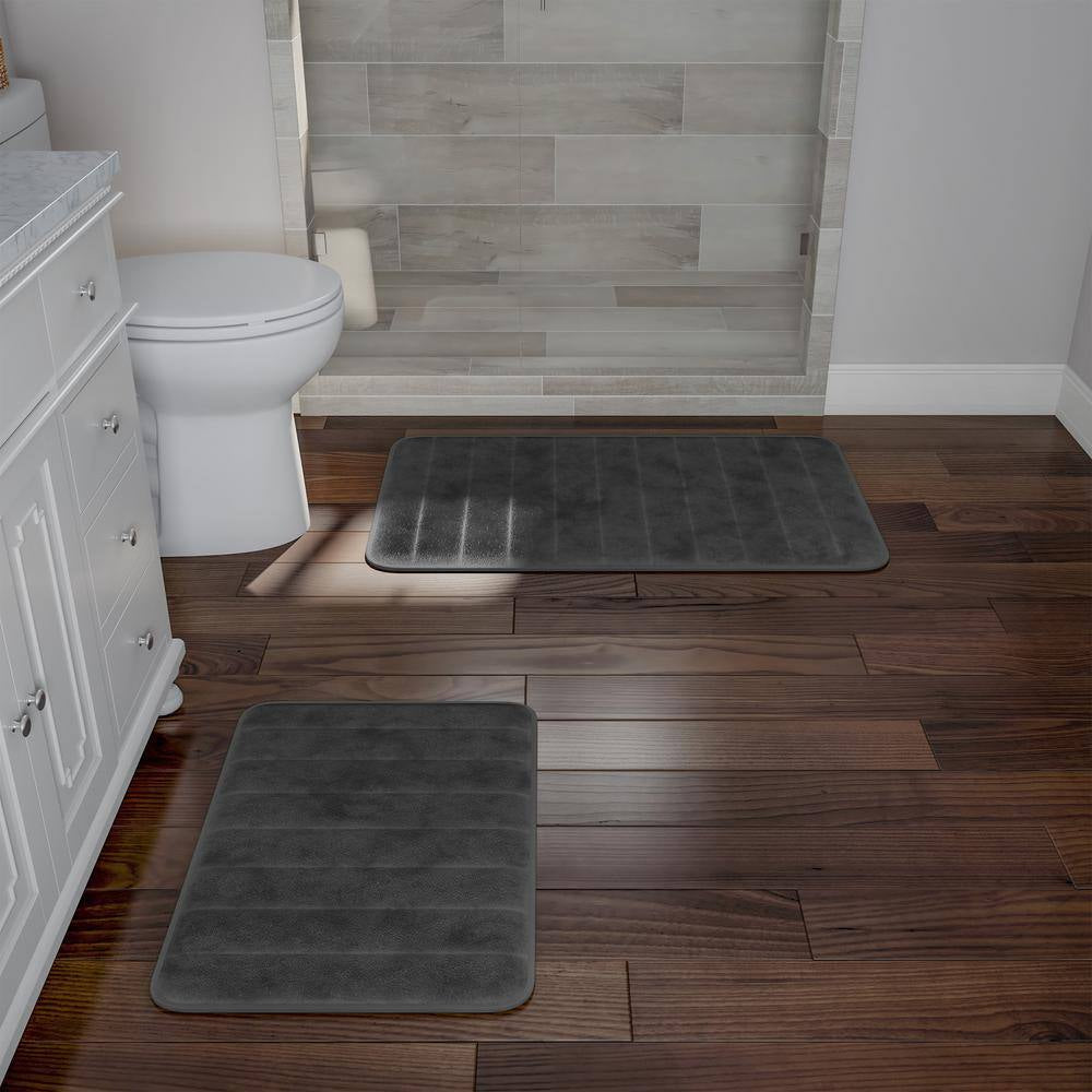 Gray 4-Piece Memory Foam Bathmats with Microfiber Top - Non-Slip Absorbent Rug Set
