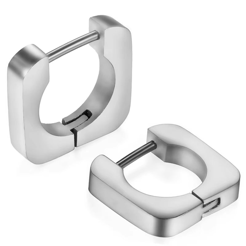 Basic Square Men Stainless Steel Hoop Earrings for Women & Men Deluxe Boucles D'Oreilles Party Jewels Brinco Feminino