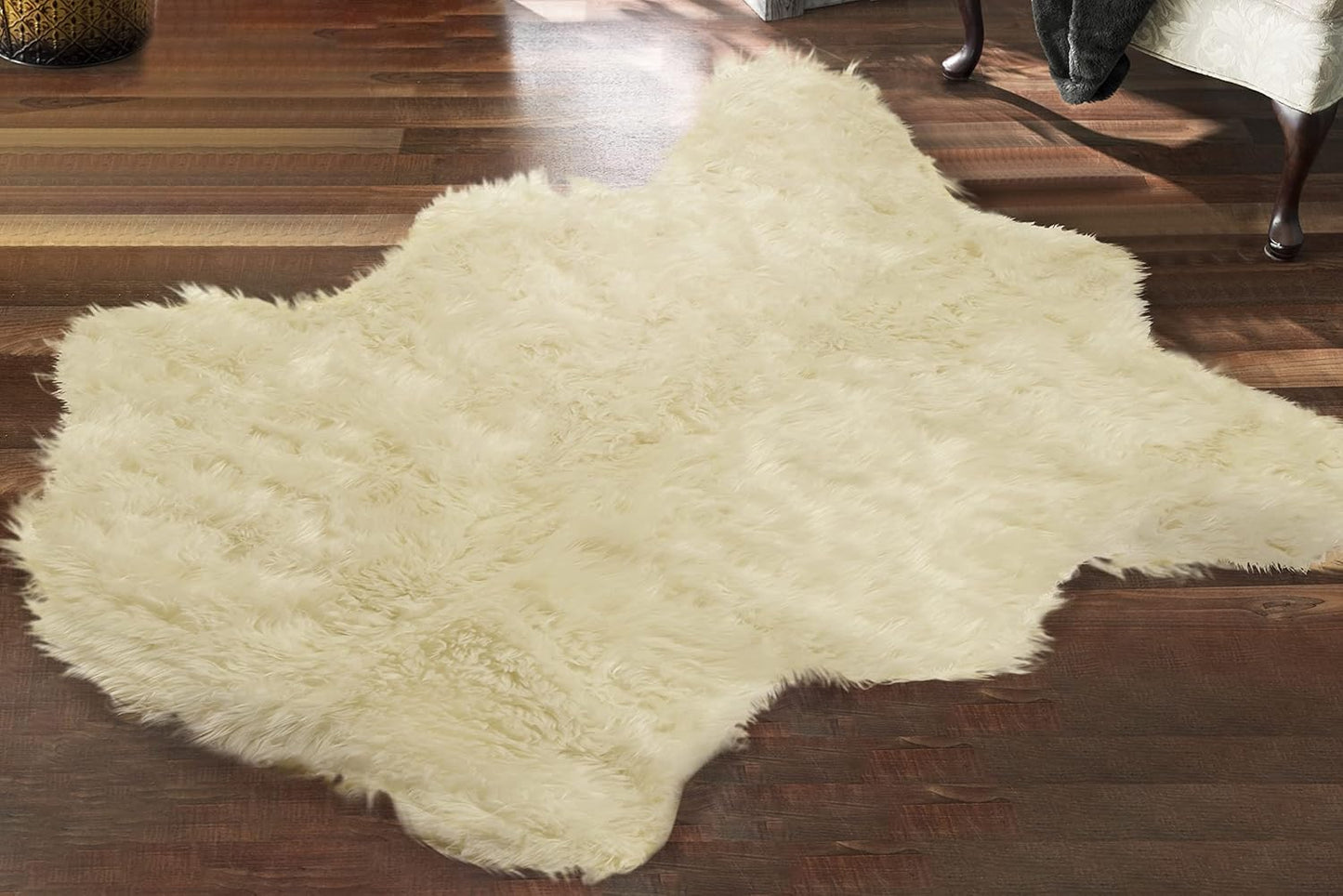 Silky Soft Faux Fur Rug, 5 Ft. X 7 Ft. Ivory Fluffy Rug, Made in France, Sheepskin Area Rug, Shaggy Rug for Living Room, Bedroom, Kid'S Room, or Nursery, Home Décor Accent with with Non-Slip Backing
