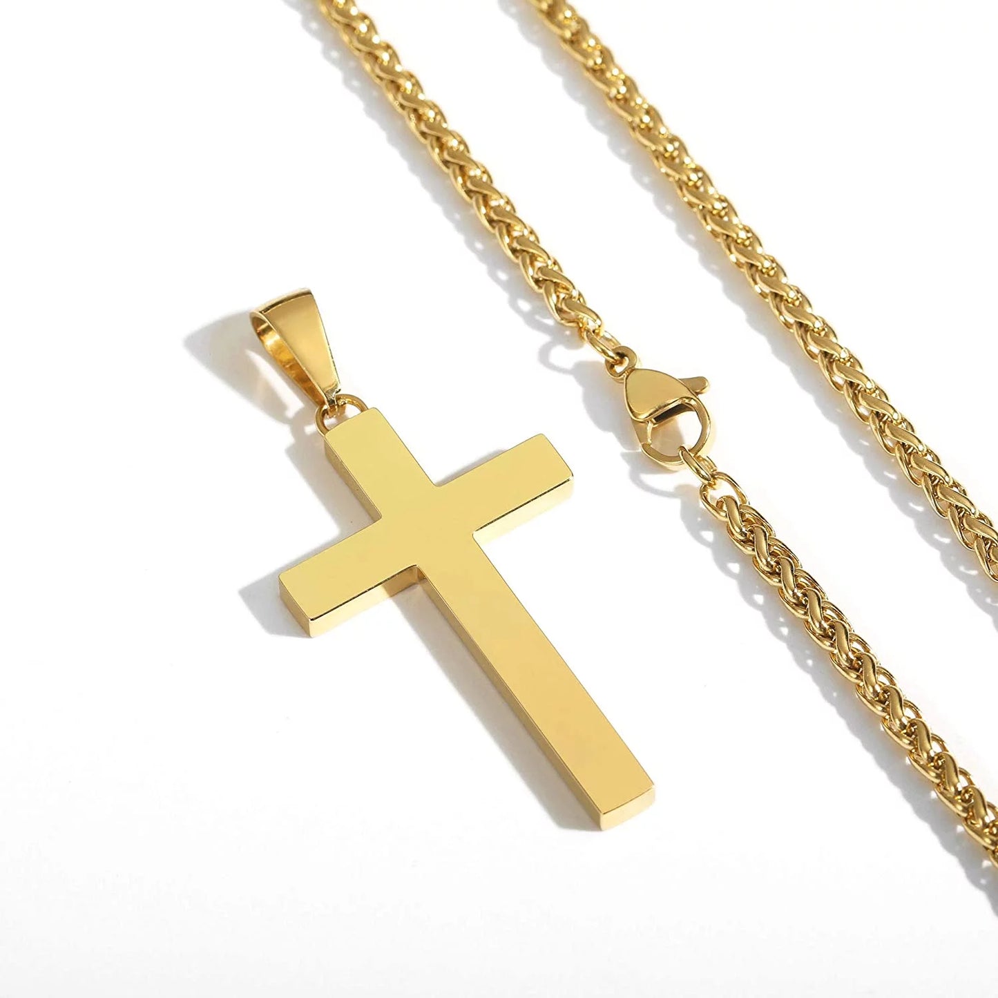 Gold Cross Necklaces for Men Boys Stainless Steel Cross Pendant Chain Catholic Religious Christian Birthday Jewelry Gifts Ideas Dad Husband Son Tween Preteen Boyfriend Teen Teenage Kids Age