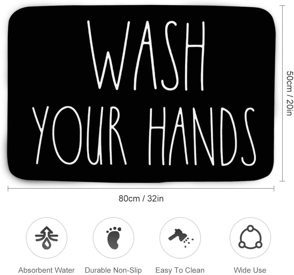 Area Rug 20 X 32 Inch Door Mat, Wash Your Hands Bath Mat - Black, Bathroom Decor, Funny Bathroom Decor, Funny Bath Mat, Inspired, Simple Bathroom Decor