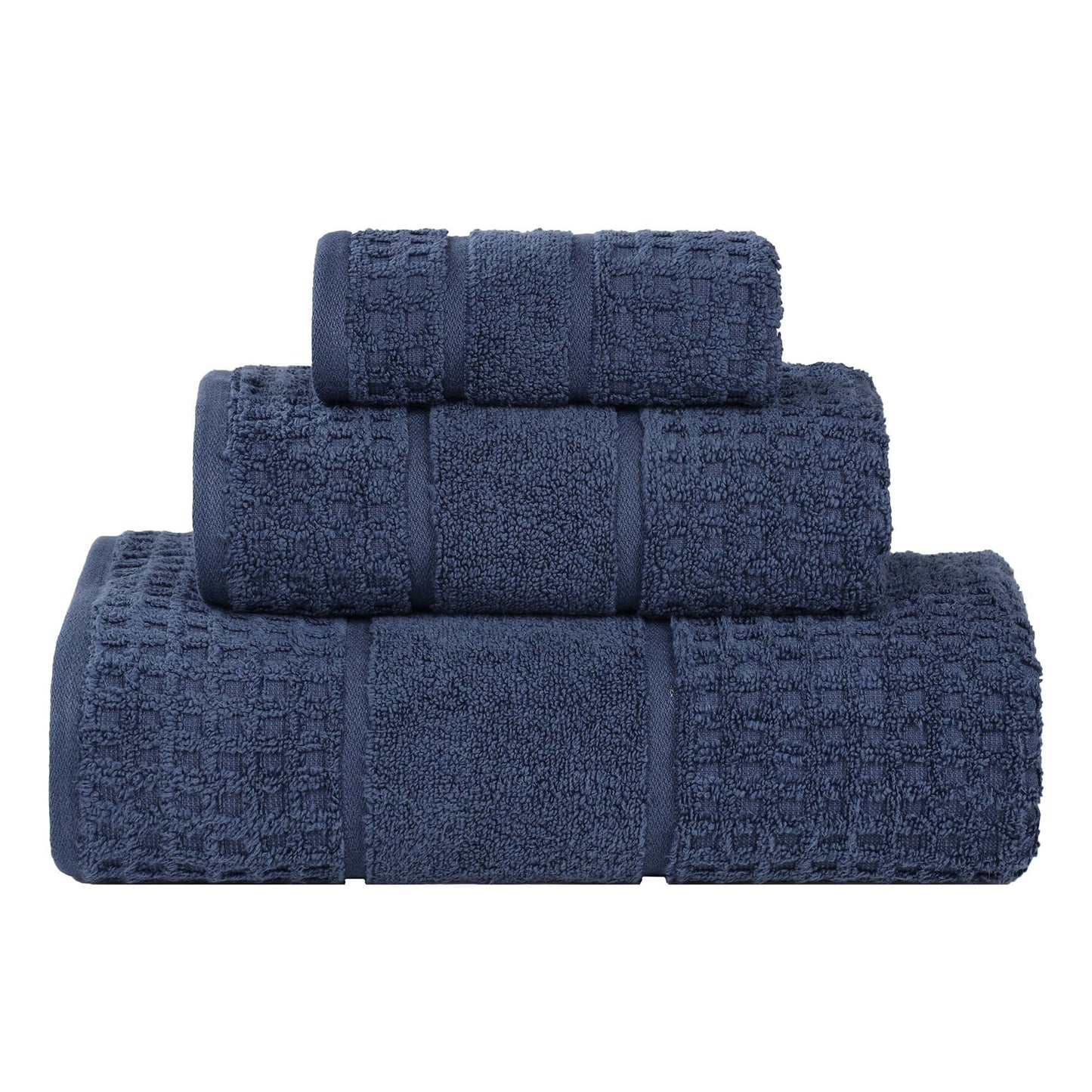 Zero Twist Cotton Waffle Border 3-Piece Towel Set, Denim Blue