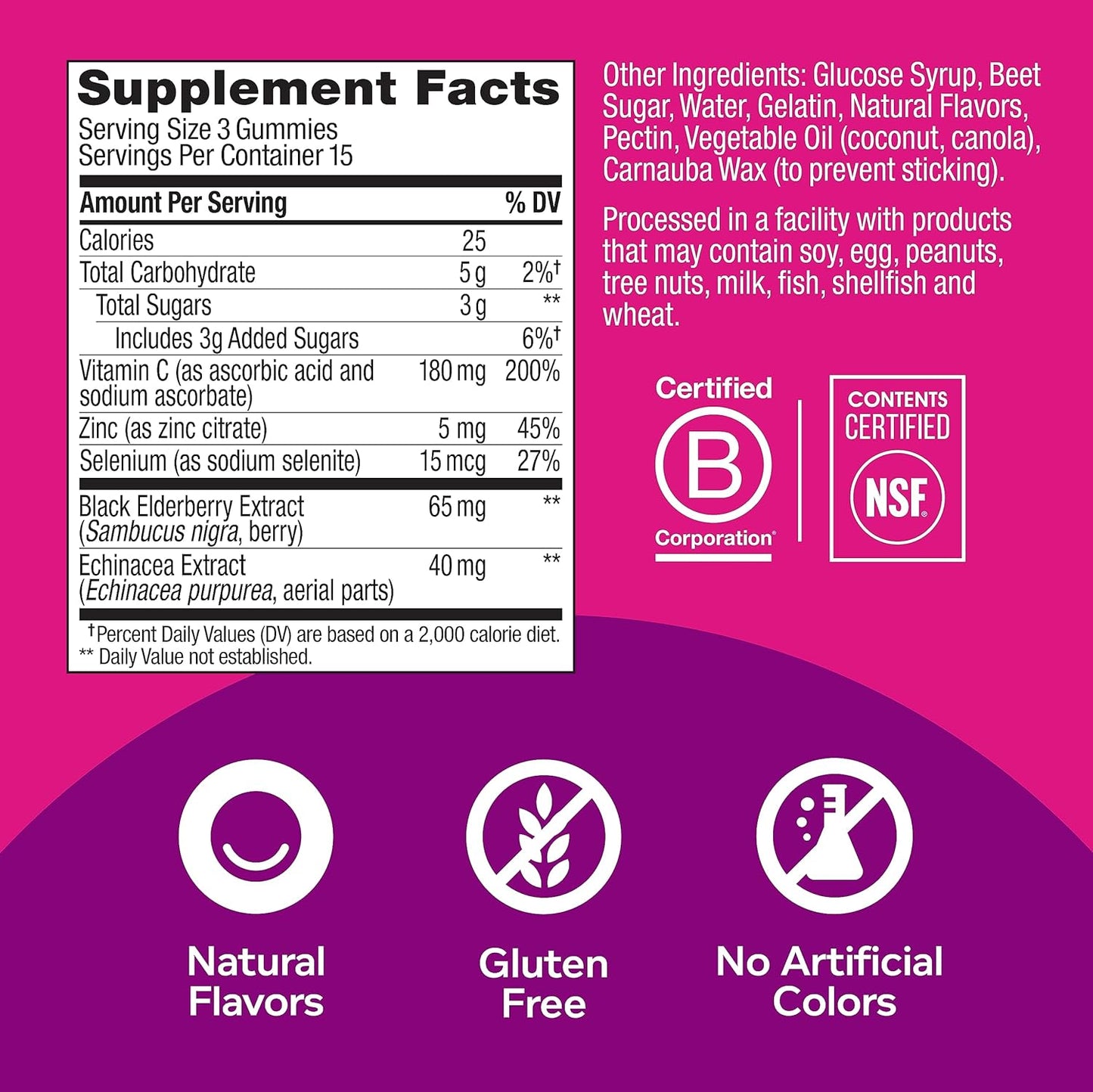 Immunity Gummy, Immune Support, Elderberry, Zinc, Vitamin C, Supplement, Berry Flavor, 15 Day Supply - 45 Count
