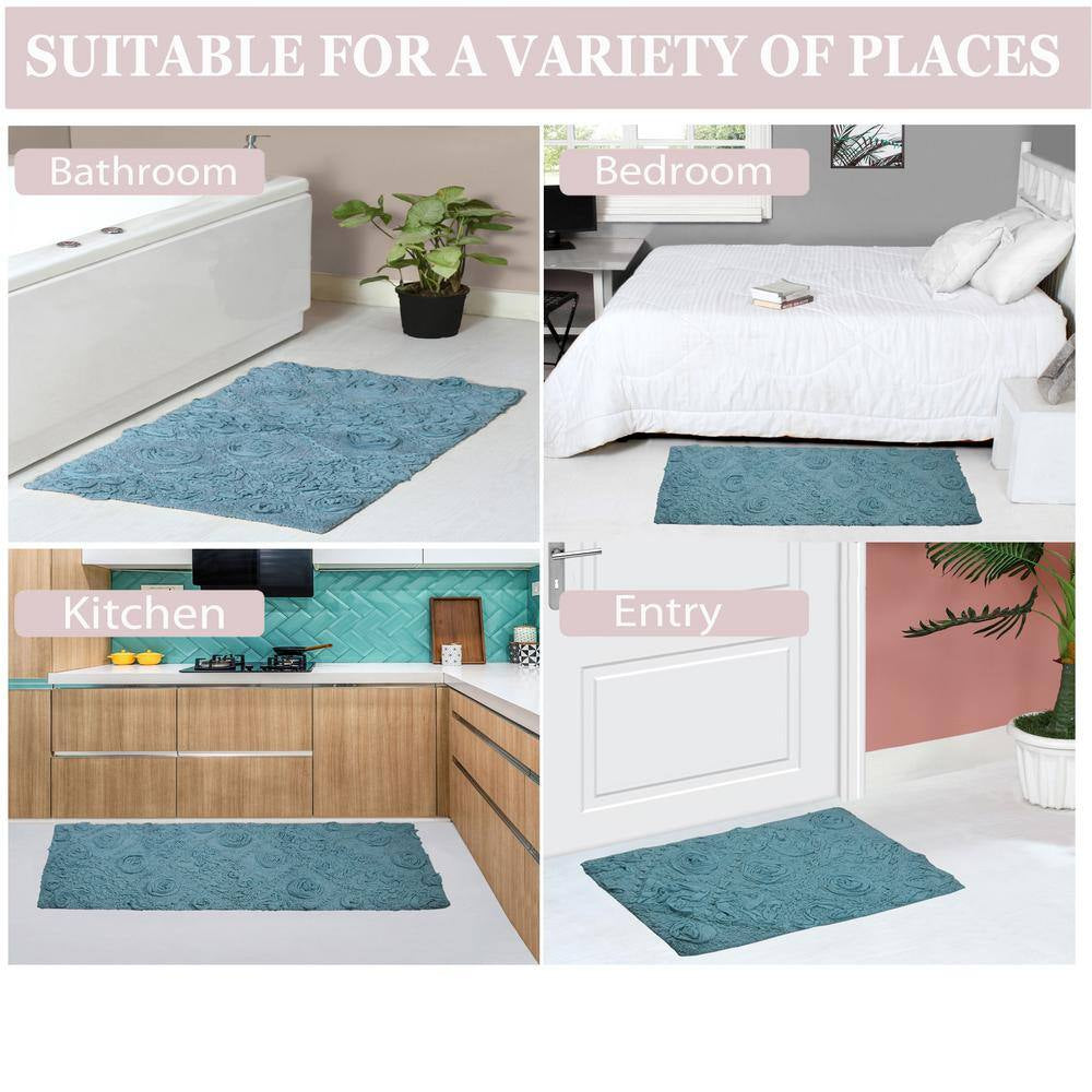 Modesto Bath Rug 100% Cotton Bath Rugs Set, 3-Pcs Set with Contour, Blue