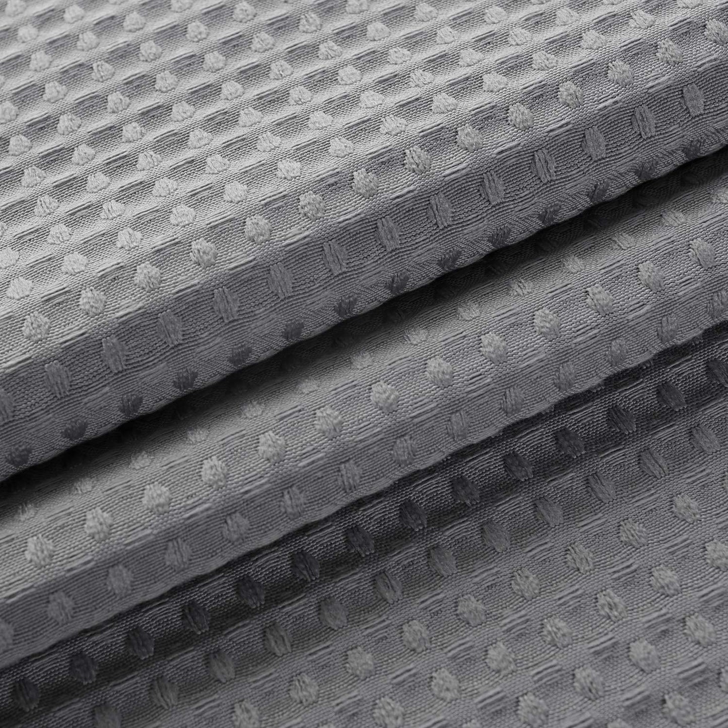 Long Fabric Waffle Weave Shower Curtain 75 Inch Height, Hotel Luxury Spa, 230 GSM Heavy Duty, Water Repellent, Machine Washable, Gray Pique Pattern, 71X75