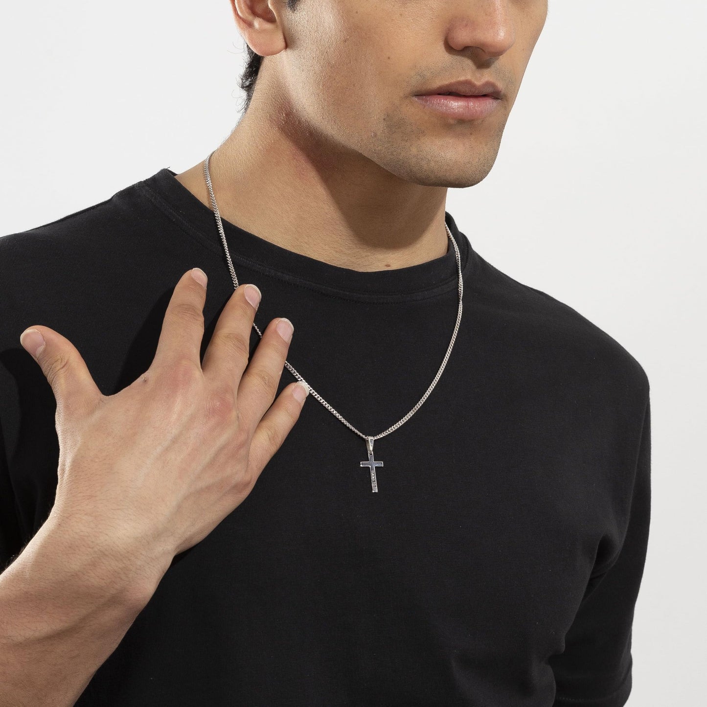 Silver Cross Necklace for Men Pendant Chain to My Dad Gifts from Daughter Son Religious Christian Catholic Birthday Jewelry Gifts Ideas Dad Godfather Stepfather Newdad
