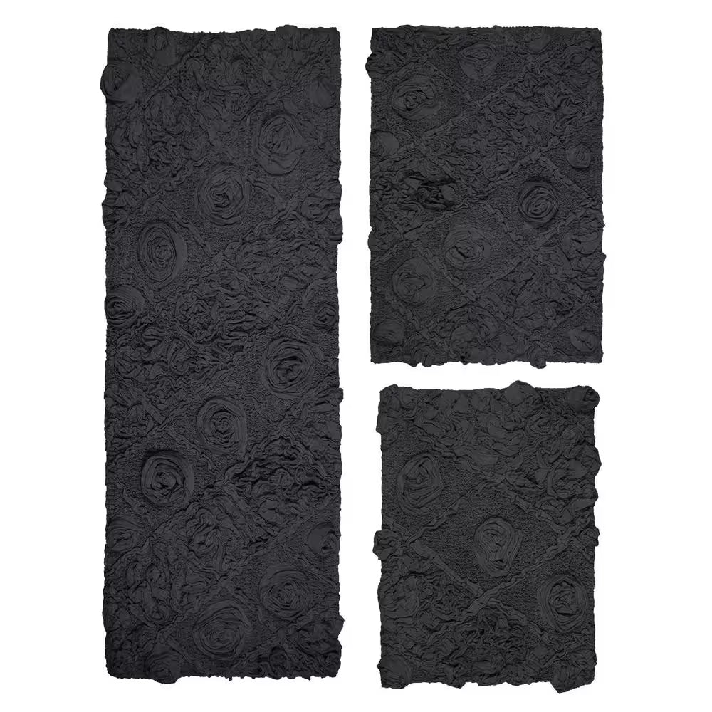 Modesto Bath Rug 100% Cotton Bath Rugs Set, 3-Pcs Set with Runner, Gray