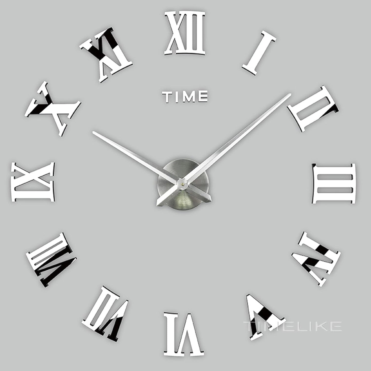 3D DIY Large Wall Clocks for Living Room Decor, Wall Stickers Clocks for Living Room Decor, Silent, Modern Wall Clock for Kitchen, Office, School, Home, Bedroom, Living Room (Roman Silver)