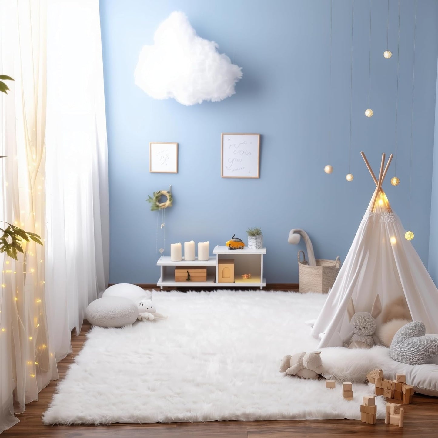 Ultra Soft & Fluffy Faux Sheepskin Rug, White 4 X 6 Feet Carpet for Bedroom Living Room