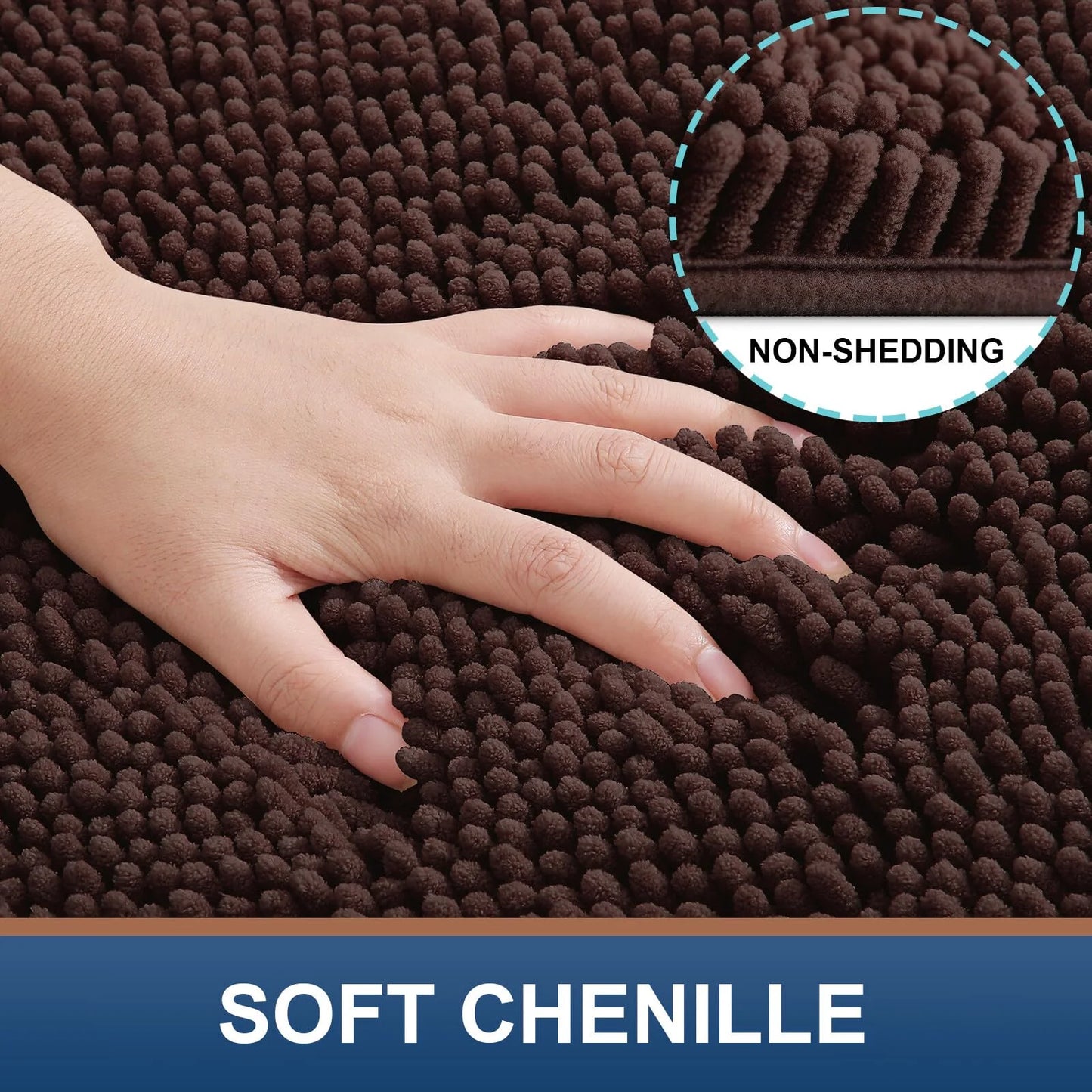 Luxury Chenille Bathroom Rugs, Extra Soft and Absorbent Bath Mat, Brown, 20"X30"