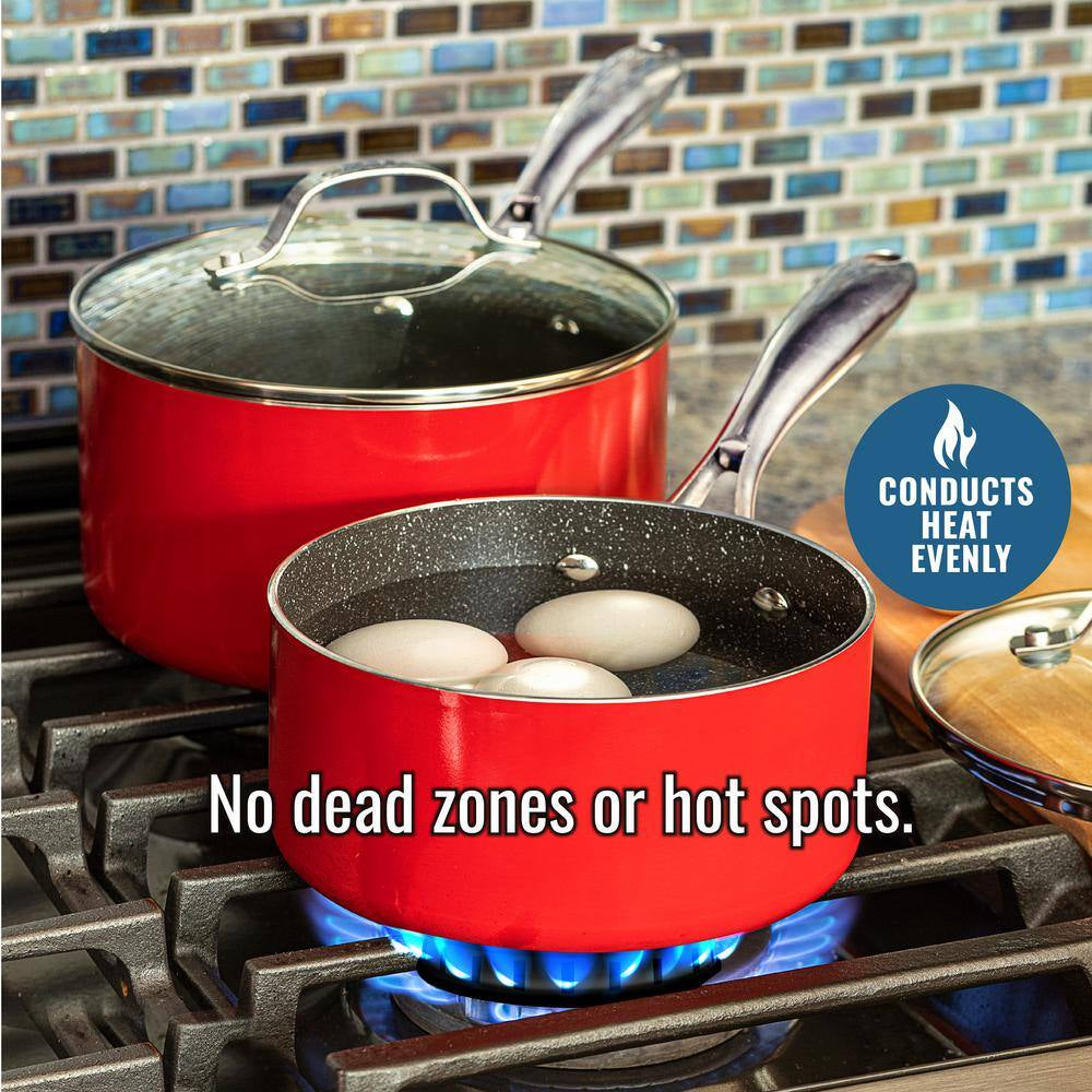 15-Piece Aluminum Ultra-Durable Non-Stick Diamond Infused Cookware and Bakeware Set in Red