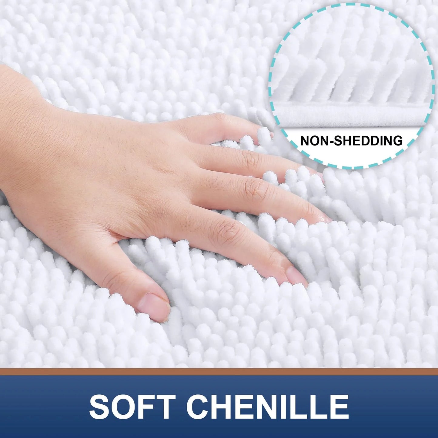 Luxury Chenille Bathroom Rugs, Extra Soft and Absorbent Bath Mat, White, 16"X24"
