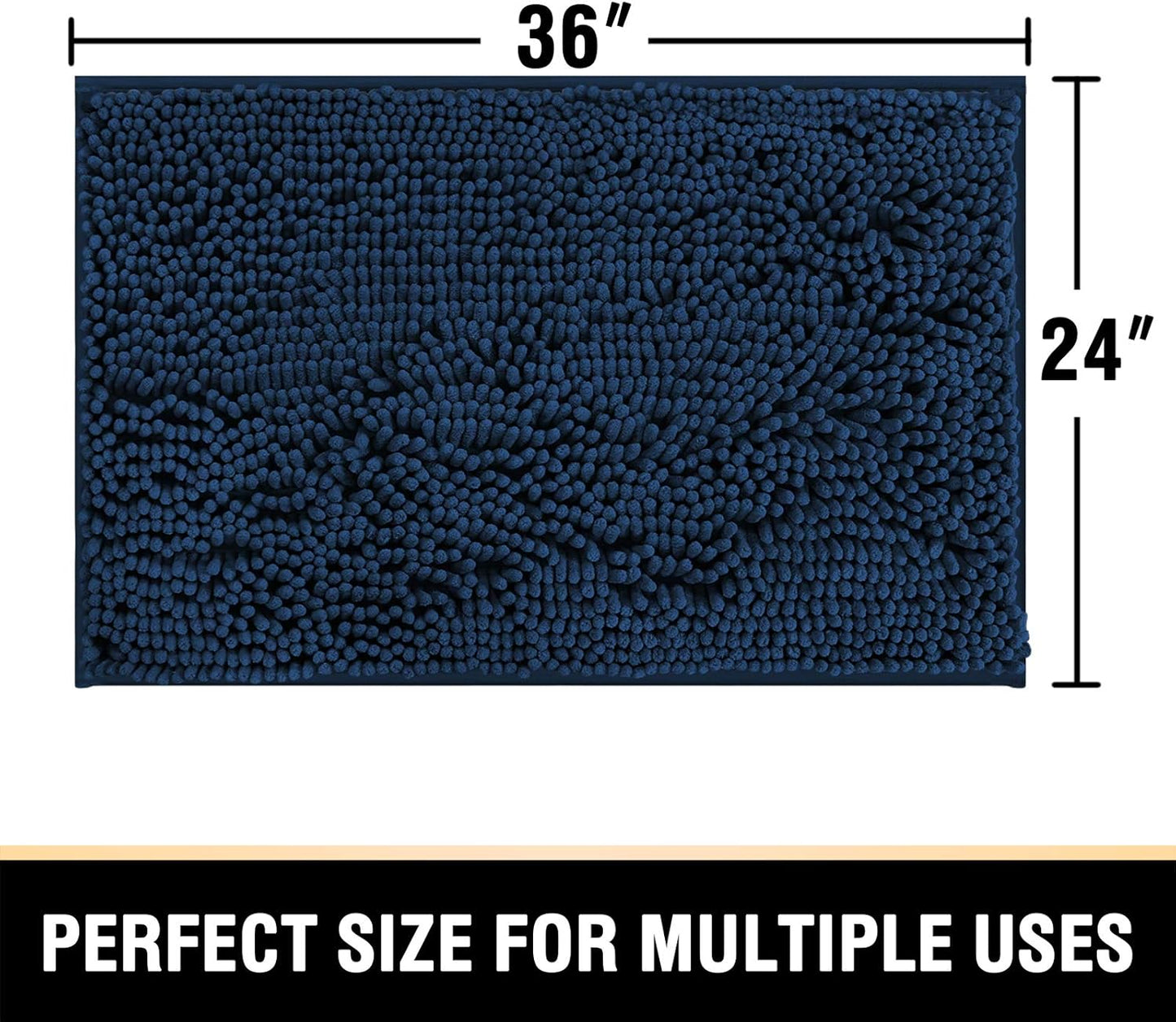 Bathroom Rugs Bath Mat Bath Rugs Bath Mats for Bathroom Non Slip Extra Thick Buncy Soft Chenille Bath Rug Fulffy Shag, Indoor Rug Carpet for Living Room (Navy, Extra Large 24" X 36")