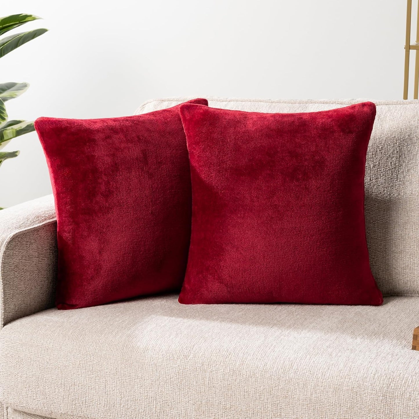 Maroon Red Throw Pillow Covers 20X20 Set of 2, Decorative Pillow Cases for Bed Sofa Couch, Boho Aesthetic Accent Decor Cushion Bedroom Living Room, Velvet Square Euro Sham Covers, Burgundy Red