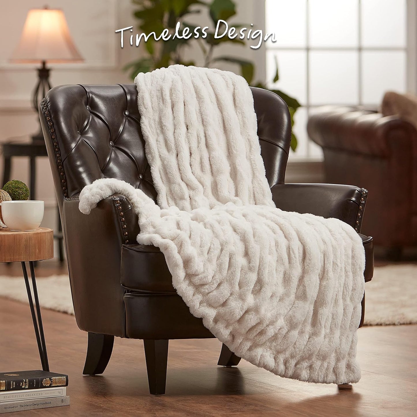 Premium Ruched Faux Fur Throw Blanket - Luxurious, Soft Reversible Mink Blanket - 50" X 65” - Cloud