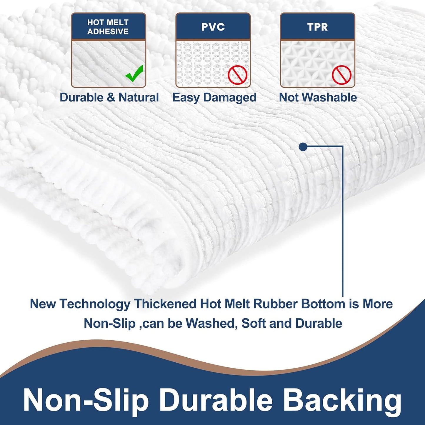 Luxury Chenille White Bathroom Rugs Sets 2 Piece, Thickened Hot Melt Rubber Bottom Bath Mats for Bathroom Non Slip,Bath Rugs Quick Dry Machine Washable for Shower Mat (32"X20"+17"X24")