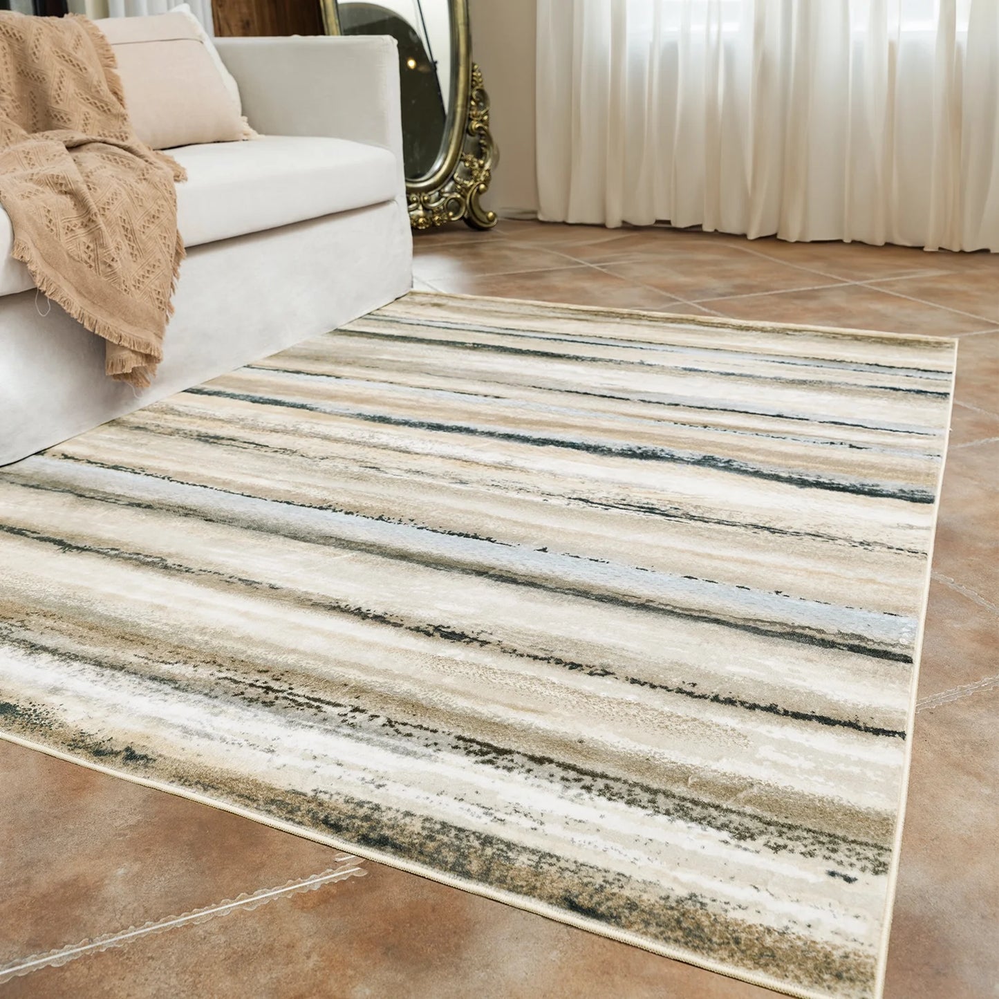 8'X10' Washable Non-Slip Area Rug, Modern Abstract Contemporary Brown Rugs, Ultra-Soft Indoor Farmhouse Carpet for Living Room, Bedroom, Dining Room