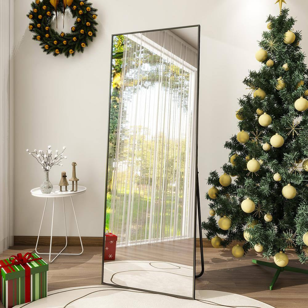 21 In. W X 63 In. H Rectangular Black Aluminum Alloy Framed Full Length Mirror Standing Floor Mirror