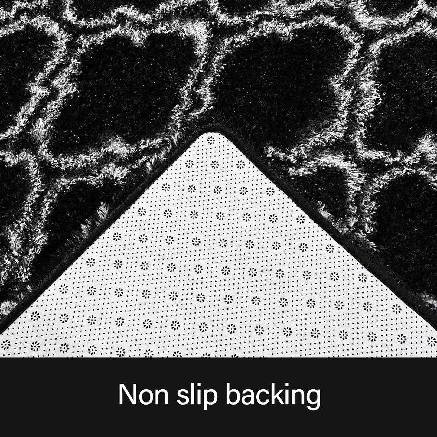 Shag Area Rug Geometric Plush Fluffy Rugs Soft Moroccan Carpet for Bedroom Living Room Floor Mat Home Decor,4X6Ft,Black/White