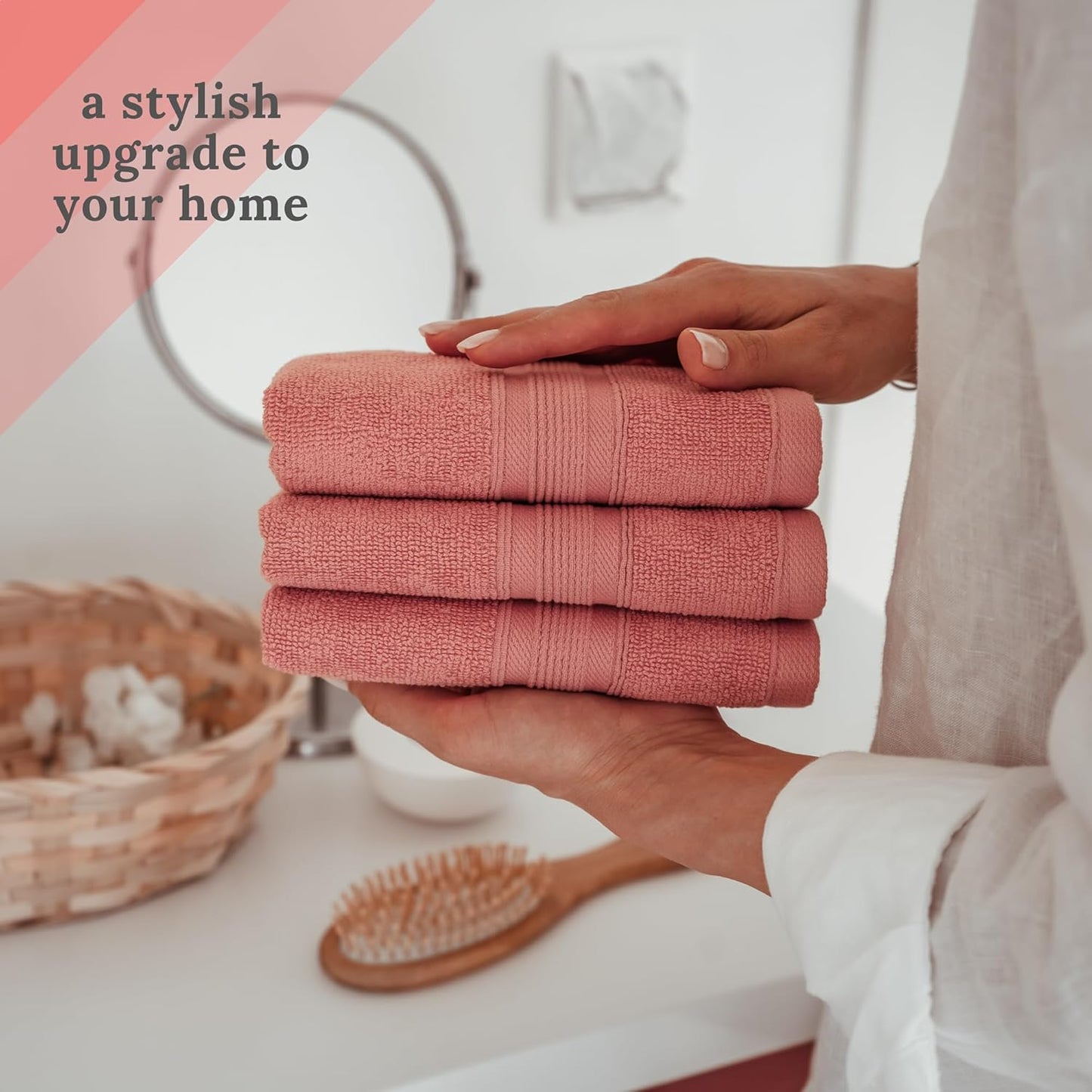 8 Piece Bathroom Towel Set - 100% Turkish Cotton, Premium Quality - 2 Bath Towels 2 Hand Towels and 4 Washcloths (Coral)