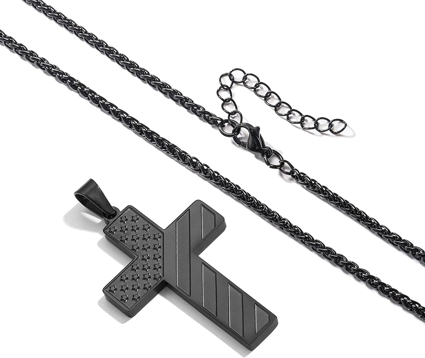 USA American Flag Patriotic 4Th of July Outfit Decoration Jewelry Gifts Stuff Accessories for Men Boys Kids Teen Teenage Dad Husband Grandpa Son Brother Boyfriend Preteen Tween Age Cross Necklace