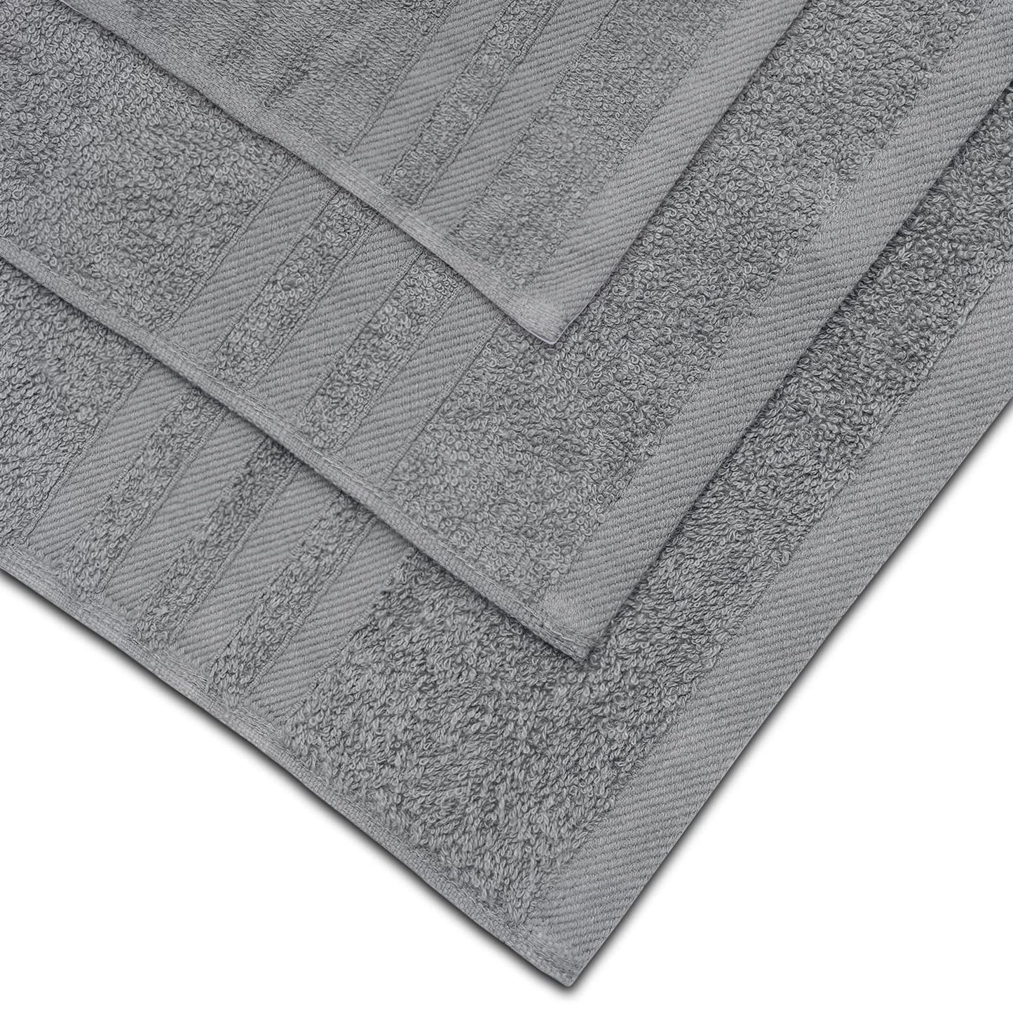 12 Piece Bath Towel Set for Bathroom - Wealuxe Collection 2 Bath Towels, 4 Hand Towels, 6 Washcloths 100% Cotton Soft and Plush Highly Absorbent, Soft Towel for Hotel & Spa - Light Gray