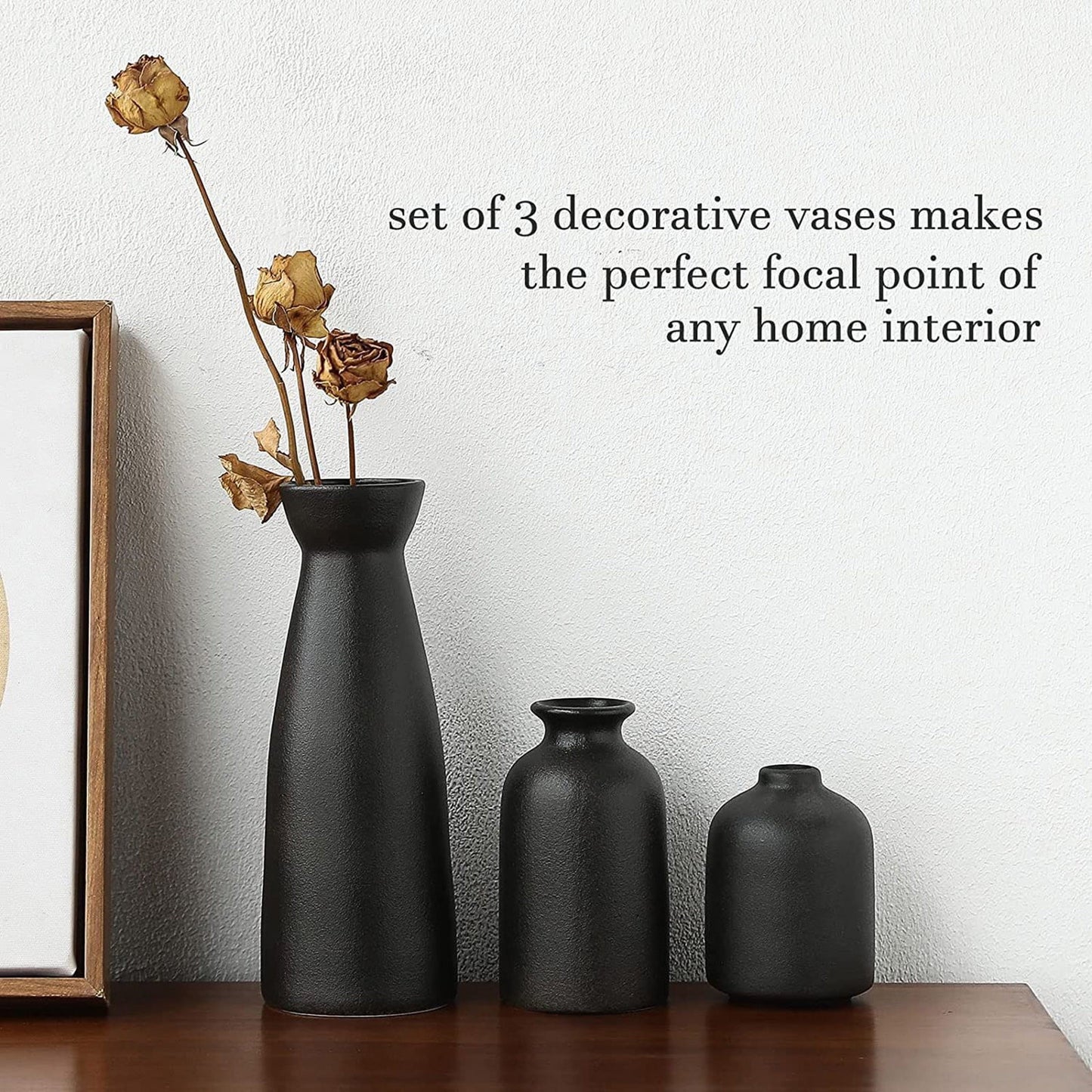 Flower Vase Clearance, Ceramic Vase Set Decoration Household Living Room Flower Arrangement Modern Flower Apparatus Three Piece Set White Vase Decoration Room Decor Black