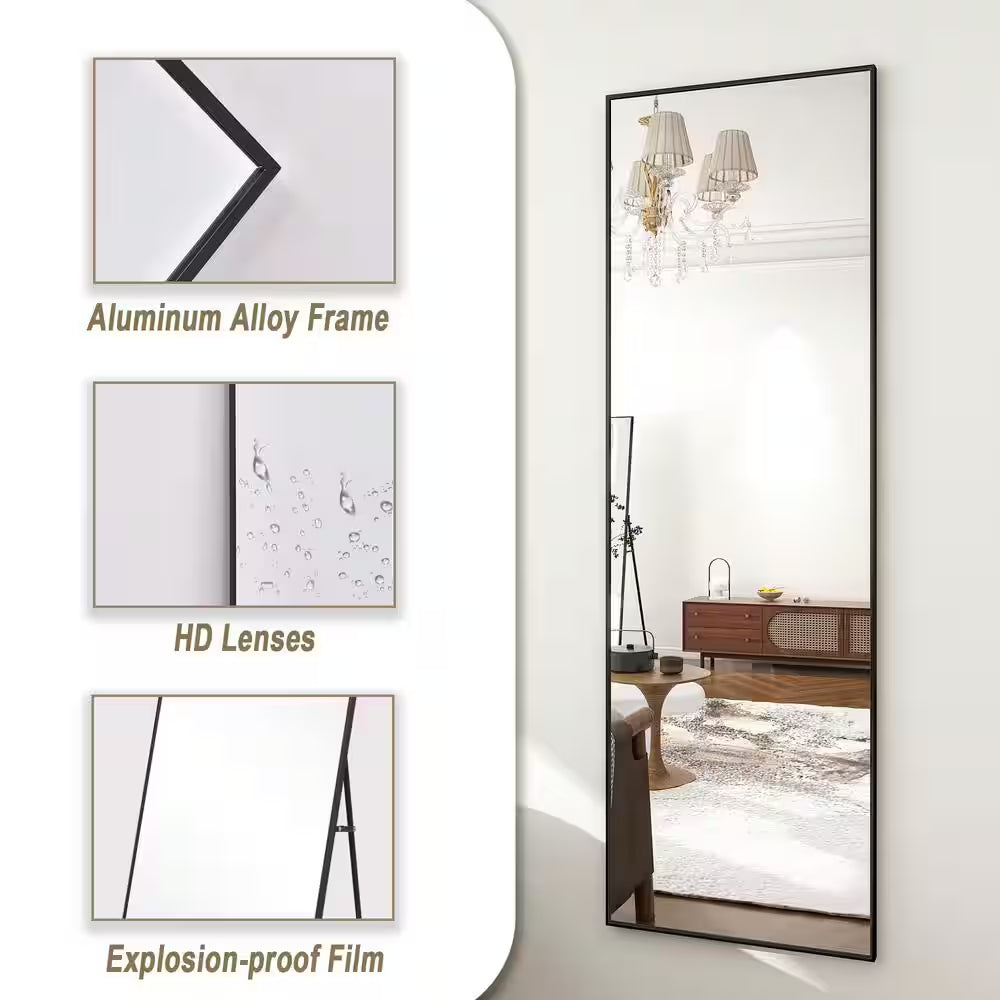 21 In. W X 63 In. H Rectangular Black Aluminum Alloy Framed Full Length Mirror Standing Floor Mirror