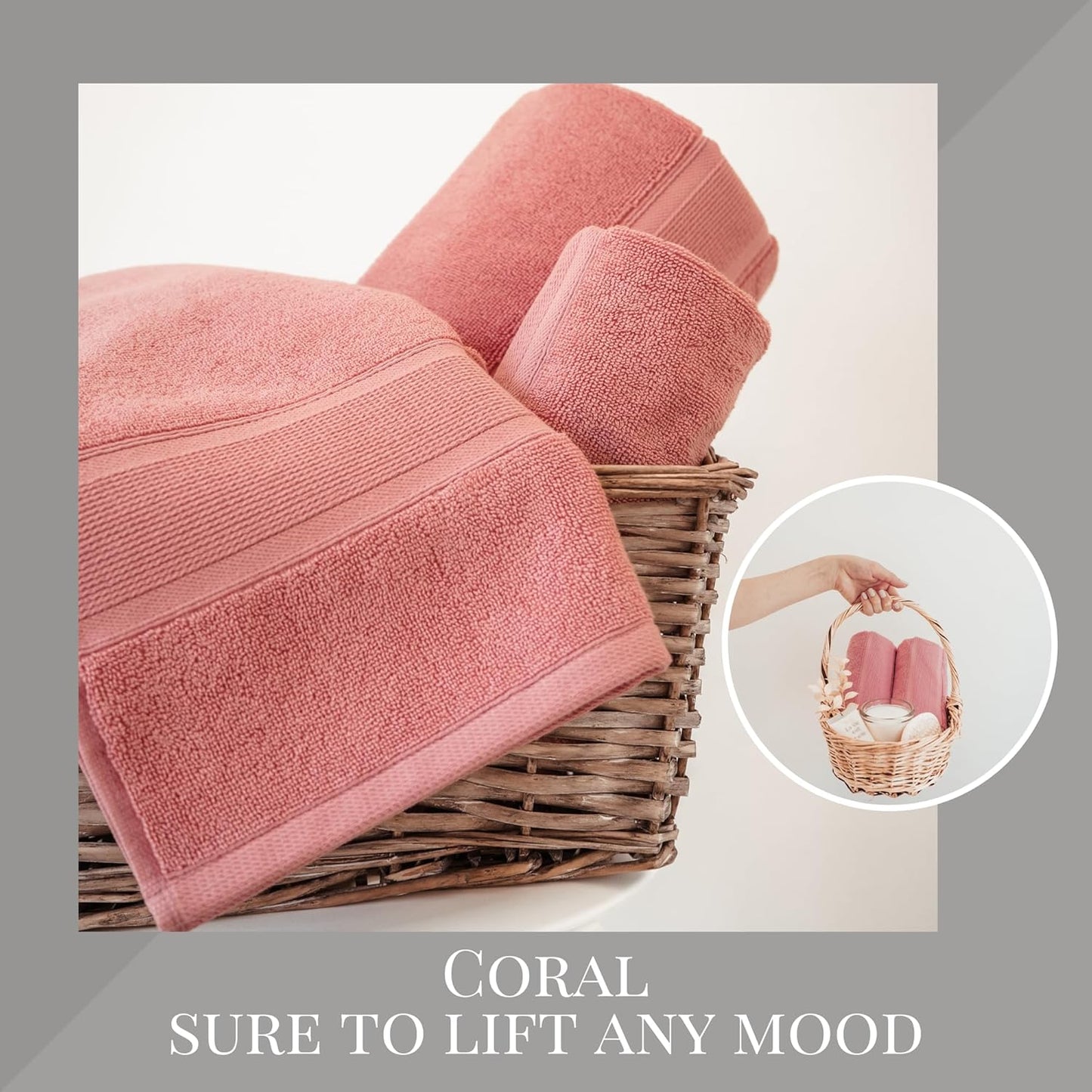 8 Piece Bathroom Towel Set - 100% Turkish Cotton, Premium Quality - 2 Bath Towels 2 Hand Towels and 4 Washcloths (Coral)