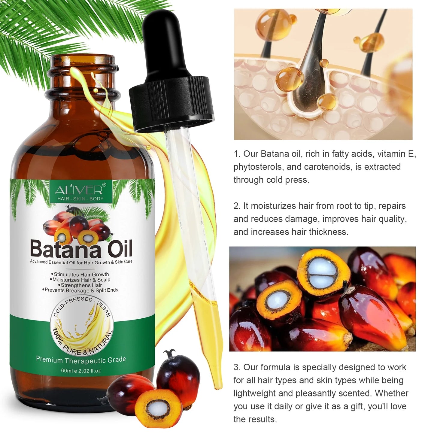 Batana Oil-Natural Conditioner-Moisturizes Hair & Scalp-100% Pure & Natural Organic Essential Oil for Hair,Skin-4.04 Fl.Oz