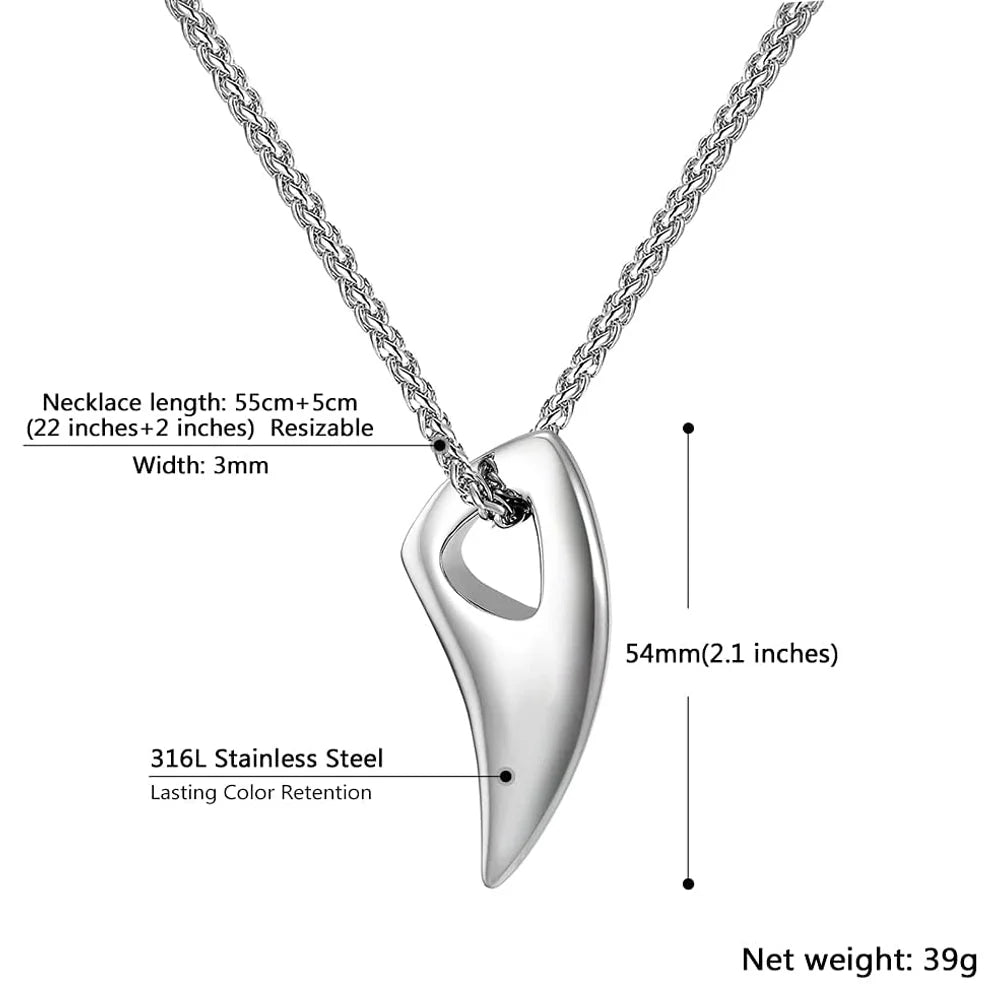 Stainless Steel Wolf Teeth Necklace for Men and Women, Black/Gold/Silver Tone, Punk Rock Necklace, 55.88-60.96CM, Adjustable