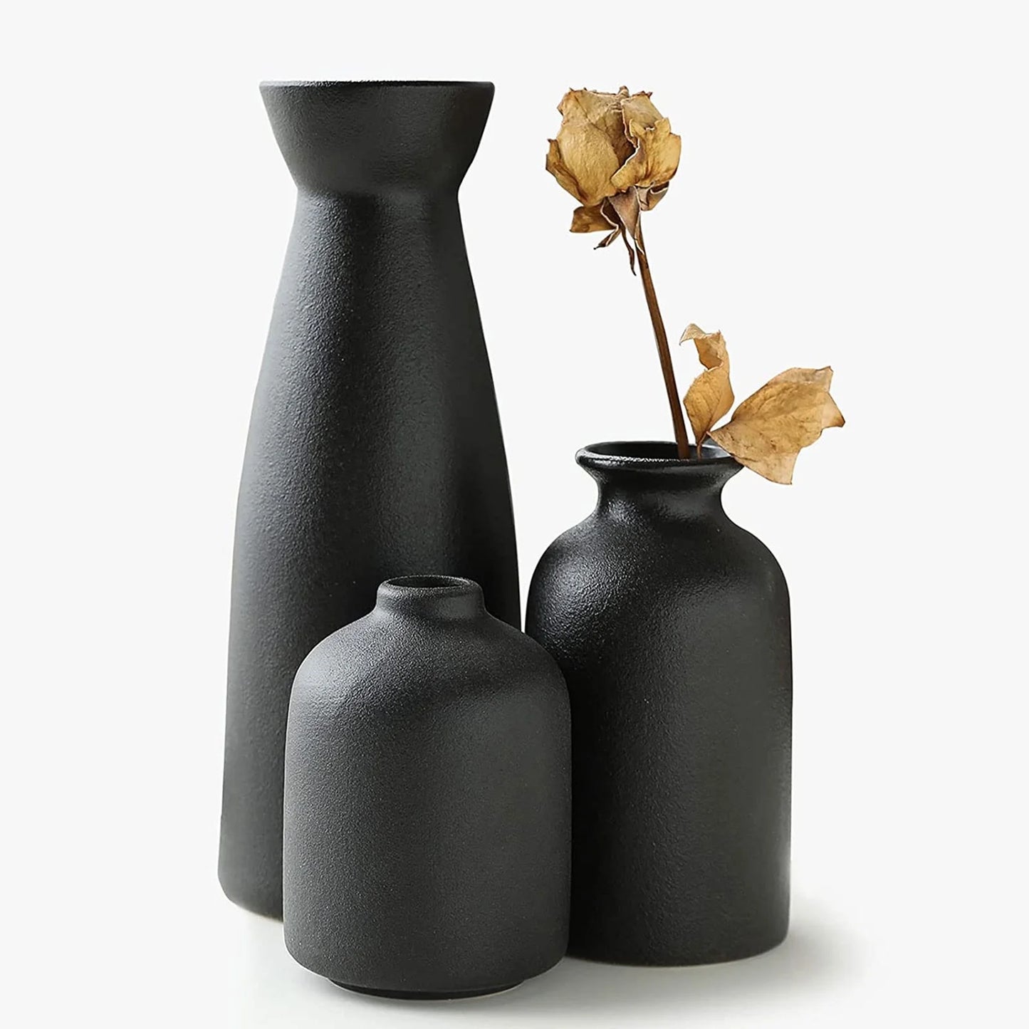 Flower Vase Clearance, Ceramic Vase Set Decoration Household Living Room Flower Arrangement Modern Flower Apparatus Three Piece Set White Vase Decoration Room Decor Black