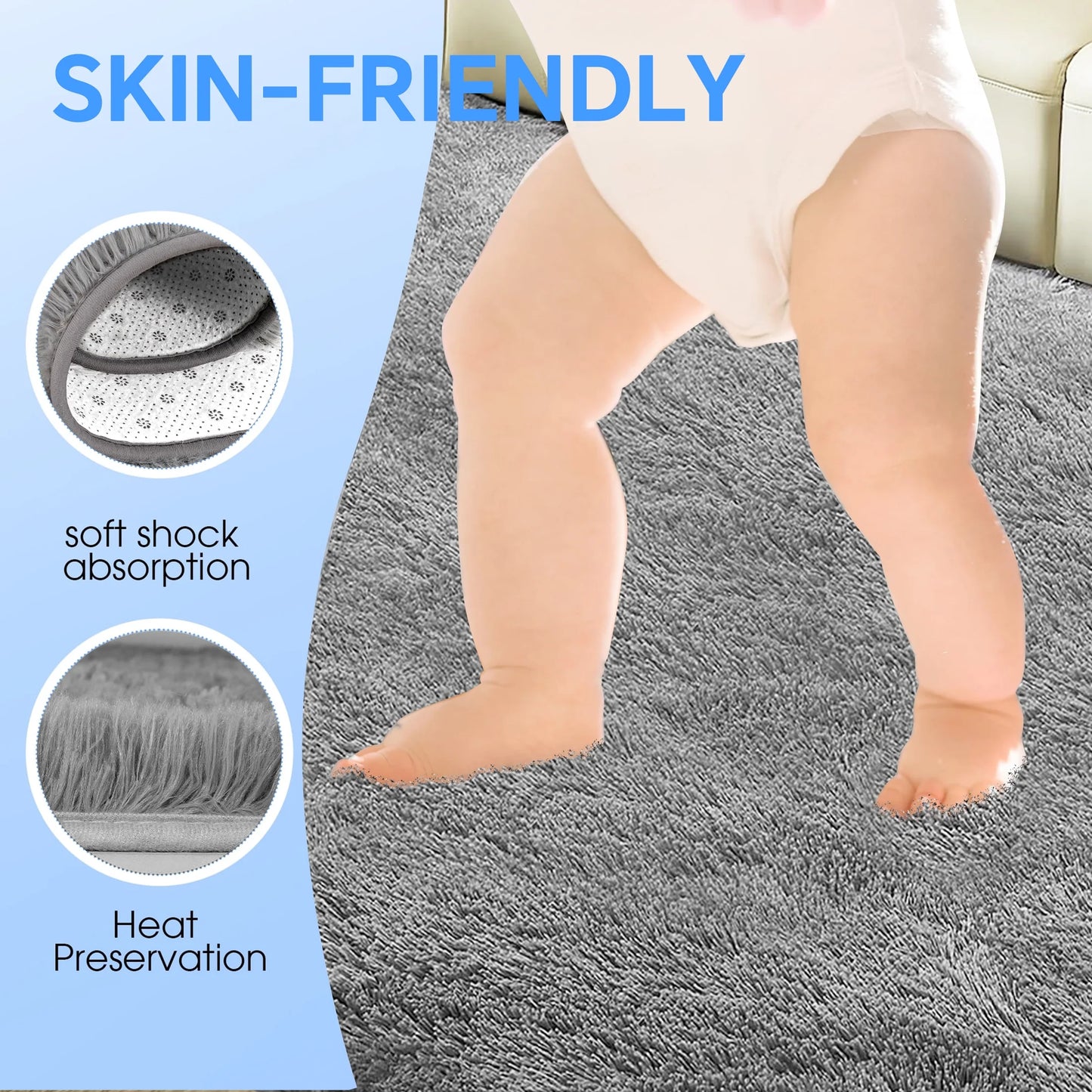 Fluffy Rugs, 8Ft X 10Ft Shaggy Rugs for Living Room Bedroom, Area Rug for Indoor Home Floor Carpet Mat Silver Gray