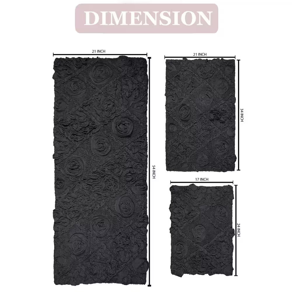 Modesto Bath Rug 100% Cotton Bath Rugs Set, 3-Pcs Set with Runner, Gray