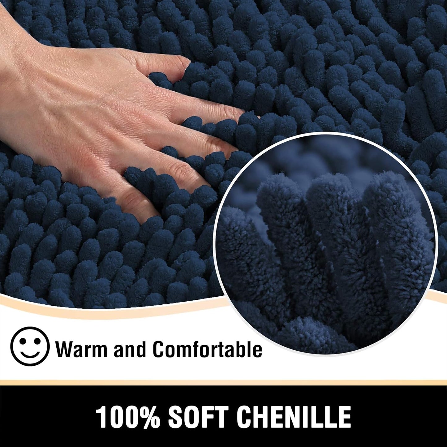 Bathroom Rugs Bath Mat Bath Rugs Bath Mats for Bathroom Non Slip Extra Thick Buncy Soft Chenille Bath Rug Fulffy Shag, Indoor Rug Carpet for Living Room (Navy, Extra Large 24" X 36")