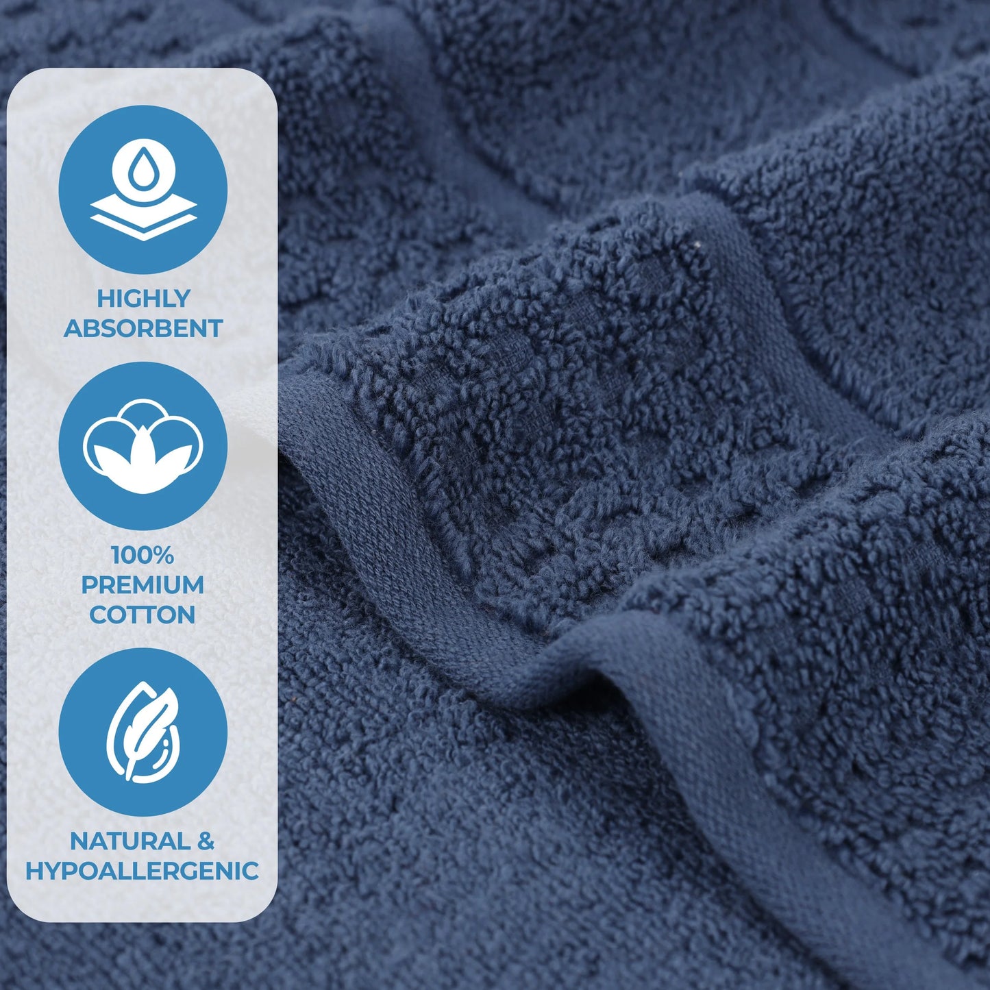 Zero Twist Cotton Waffle Border 3-Piece Towel Set, Denim Blue
