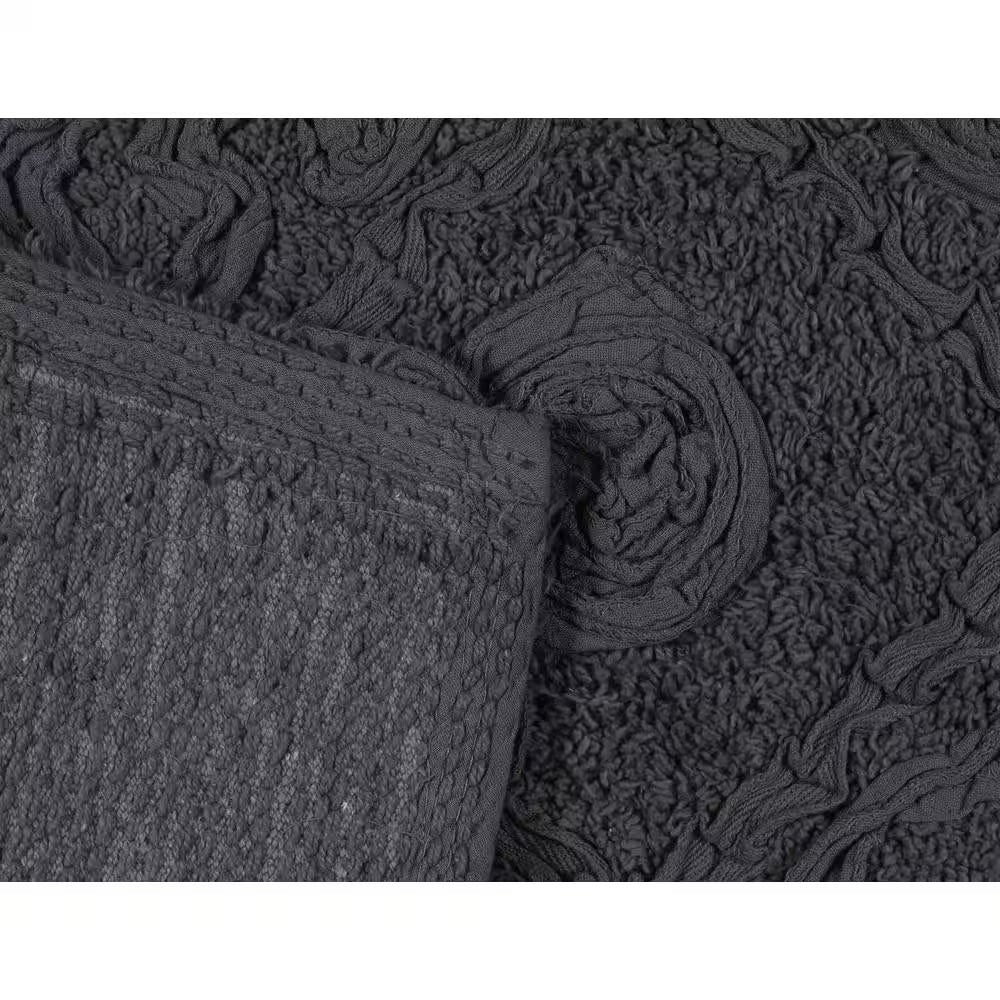 Modesto Bath Rug 100% Cotton Bath Rugs Set, 3-Pcs Set with Runner, Gray