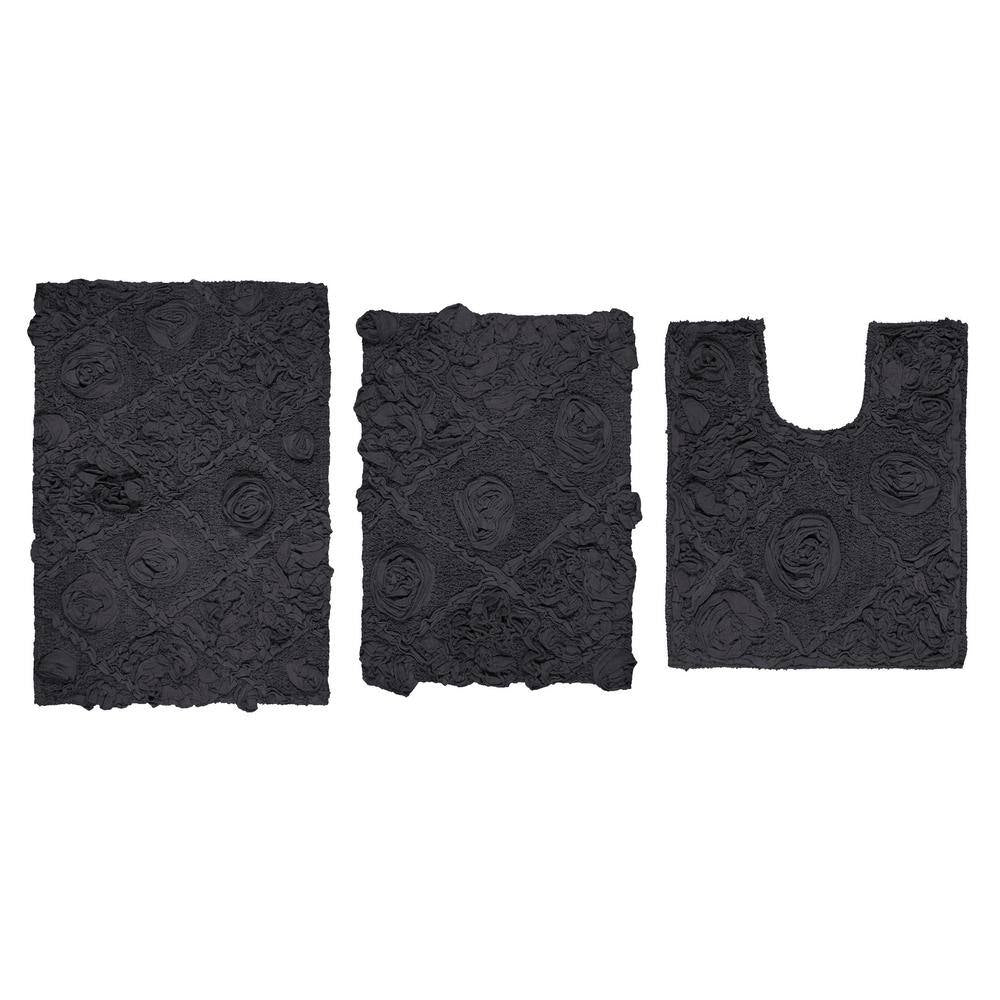 Modesto Bath Rug 100% Cotton Bath Rugs Set, 3-Pcs Set with Contour, Gray