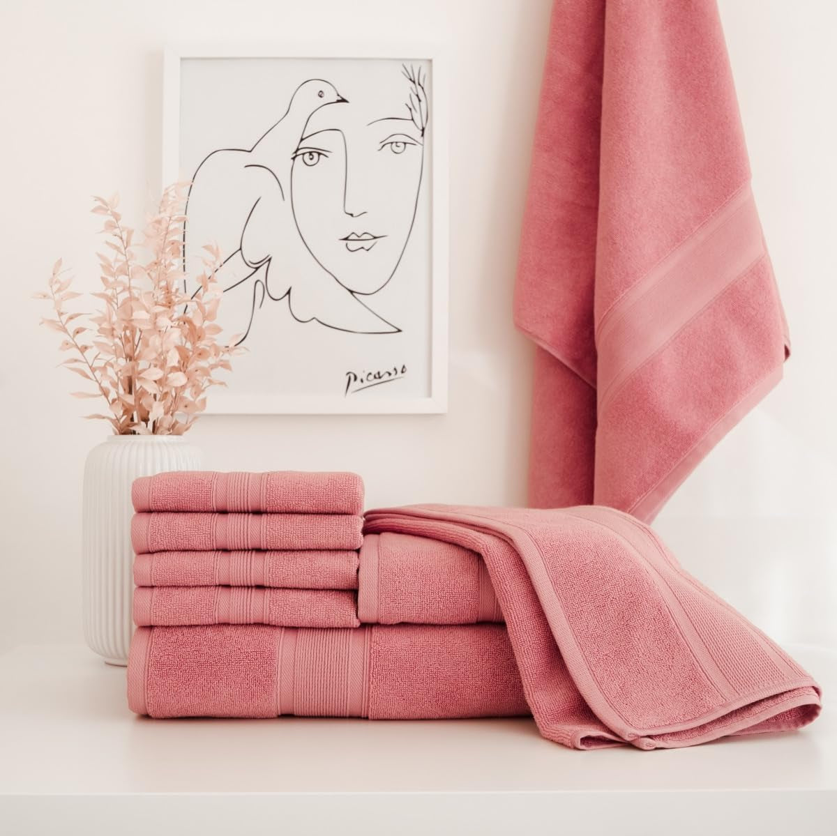 8 Piece Bathroom Towel Set - 100% Turkish Cotton, Premium Quality - 2 Bath Towels 2 Hand Towels and 4 Washcloths (Coral)