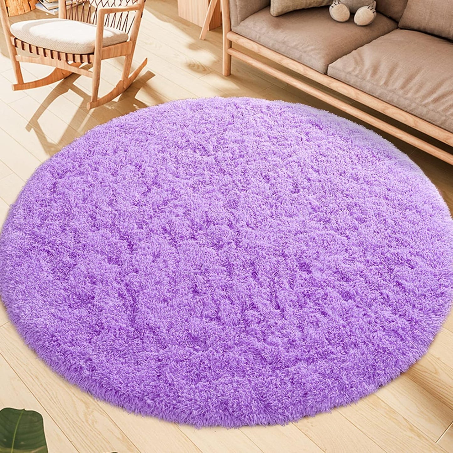 Fluffy round Rug for Kids Room, Soft Circle Area Rugs for Girls Bedroom, Cute Princess Castle Nursery Rug Shaggy Circular Carpet for Teens Girls Baby Bedroom Home Decor, 5 X 5 Feet Purple