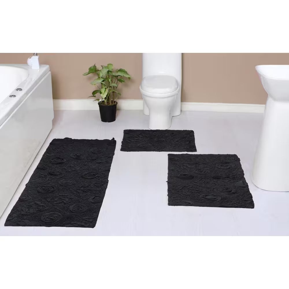 Modesto Bath Rug 100% Cotton Bath Rugs Set, 3-Pcs Set with Runner, Gray