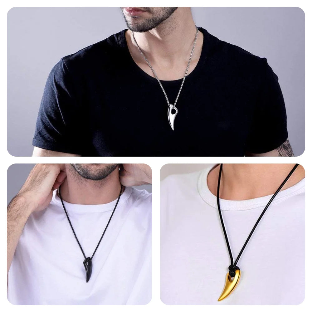Stainless Steel Wolf Teeth Necklace for Men and Women, Black/Gold/Silver Tone, Punk Rock Necklace, 55.88-60.96CM, Adjustable