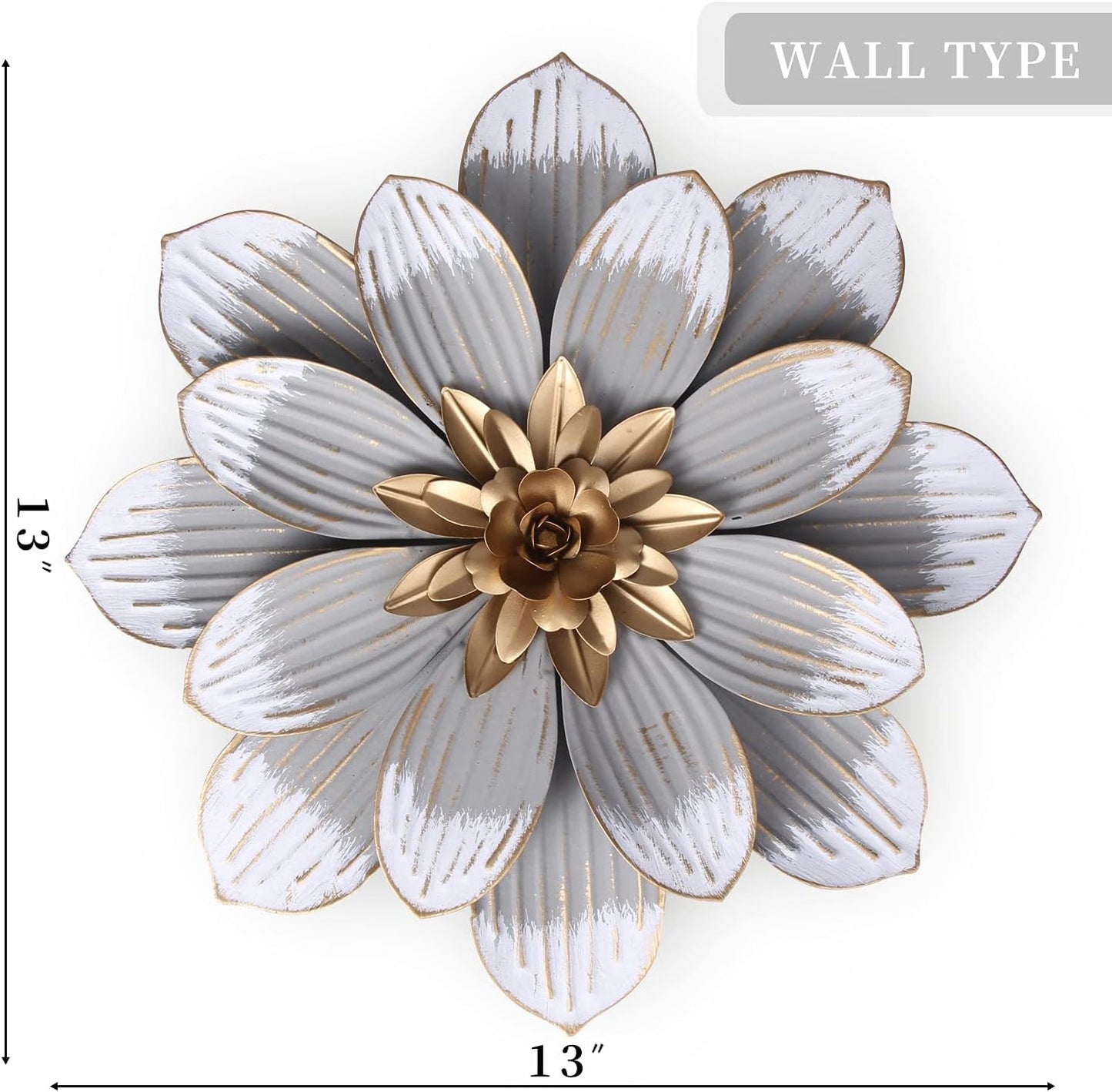 Metal Flower Wall Decor Fence Indoor Outdoor Decoration 13 Inches Grey Flower Art Wall Hanging for Home, Bedroom, Living Room, Bathroom, Garden Hanging Decoration