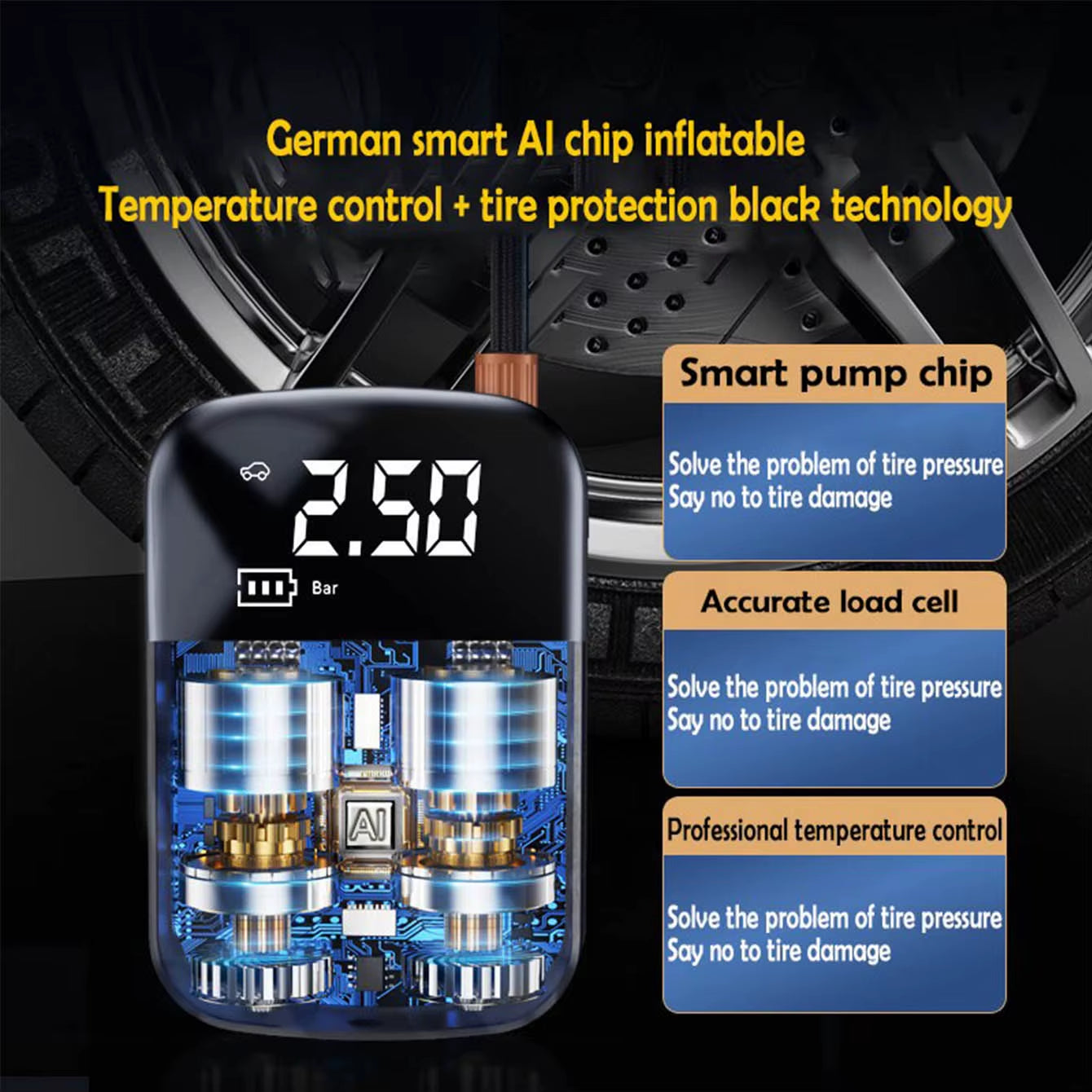 Tire Inflation Pump, Car Air Compressor, Micro Car Inflation Pump, Digital Air Compressor for Cars, Motorcycles, Bicycles
