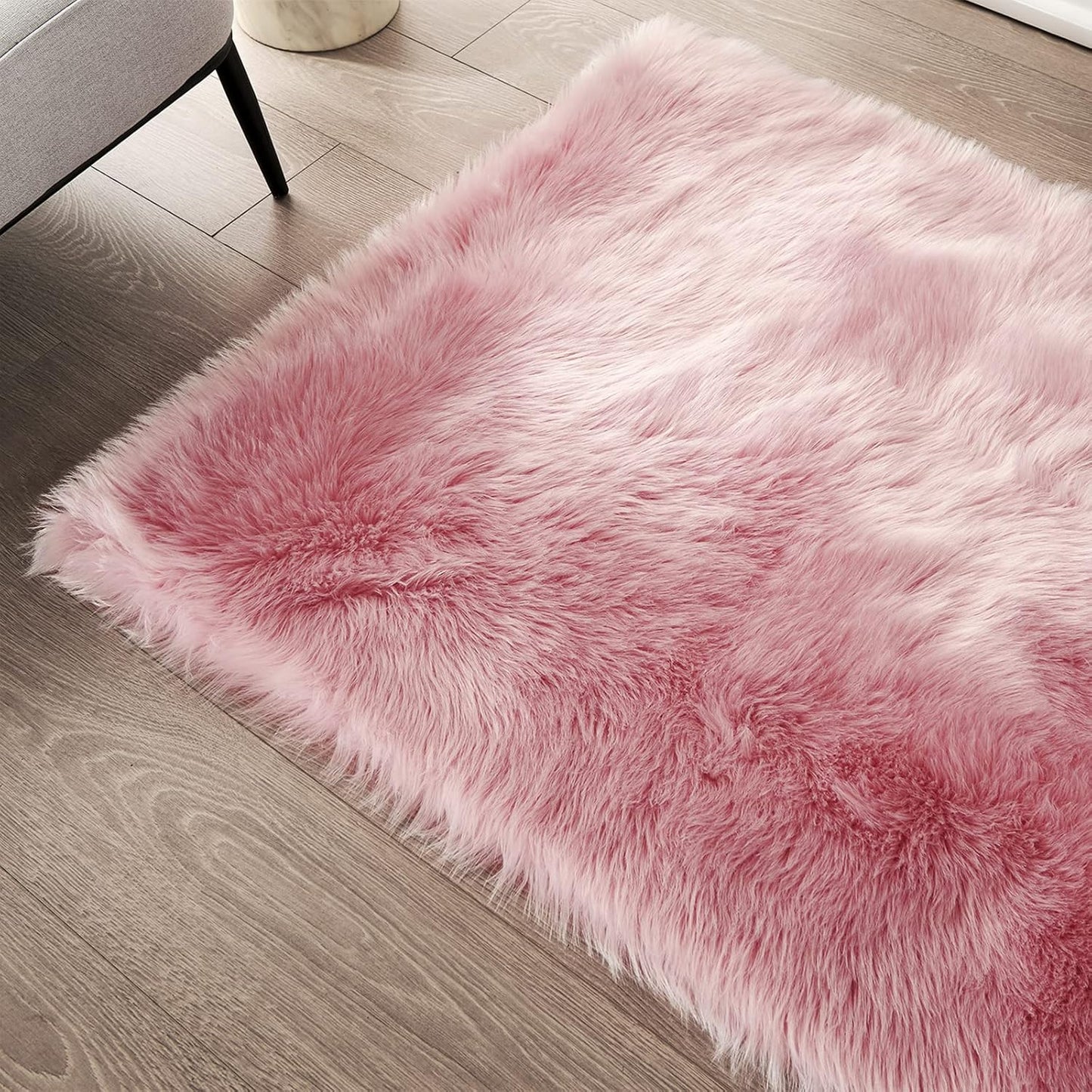 Ultra Soft Faux Fur Area Rug Pink Fluffy Rug Plush Chair Cover Seat Pad Fuzzy Carpet Furry beside Rugs for Bedroom Floor Sofa Living Room 2X4 Feet (Rectangular,Pink)